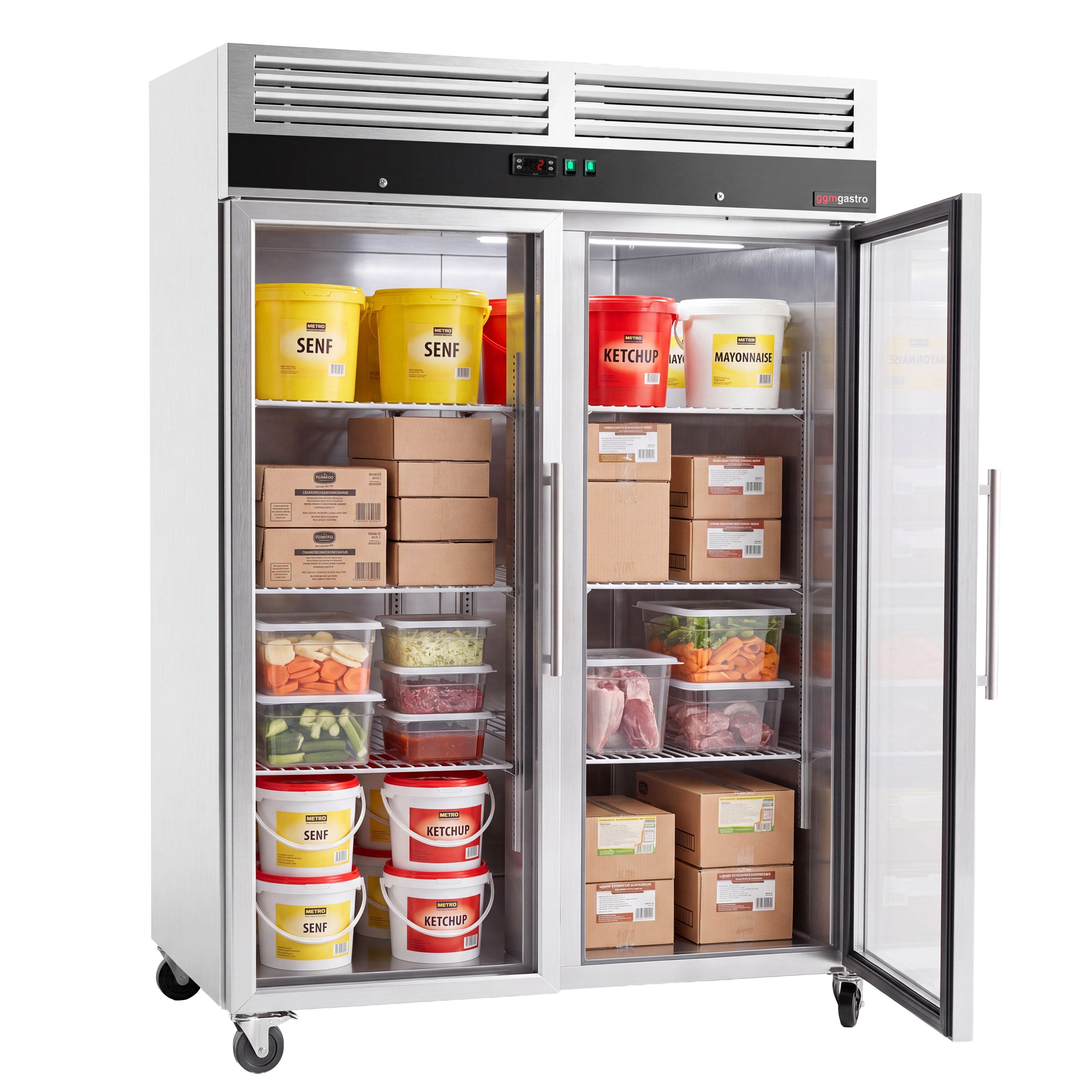 GASTRO-COOL | Hladnjak sa staklenim vratima nehrđajući čelik (inox) ECO - 1200 l - od -2 °C do +8 °C - s 2 staklena vrata - ventilirano hlađenje, automatsko odmrzavanje