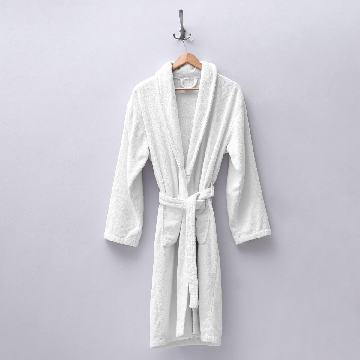 (12 pcs) Peignoir à col châle - Microfibre/coton éponge - Blanc - Taille : M
