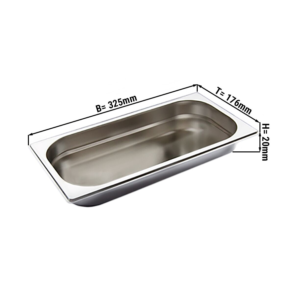 Stainless Steel Gastronorm Pan GN 1/3 - Depth: 19mm