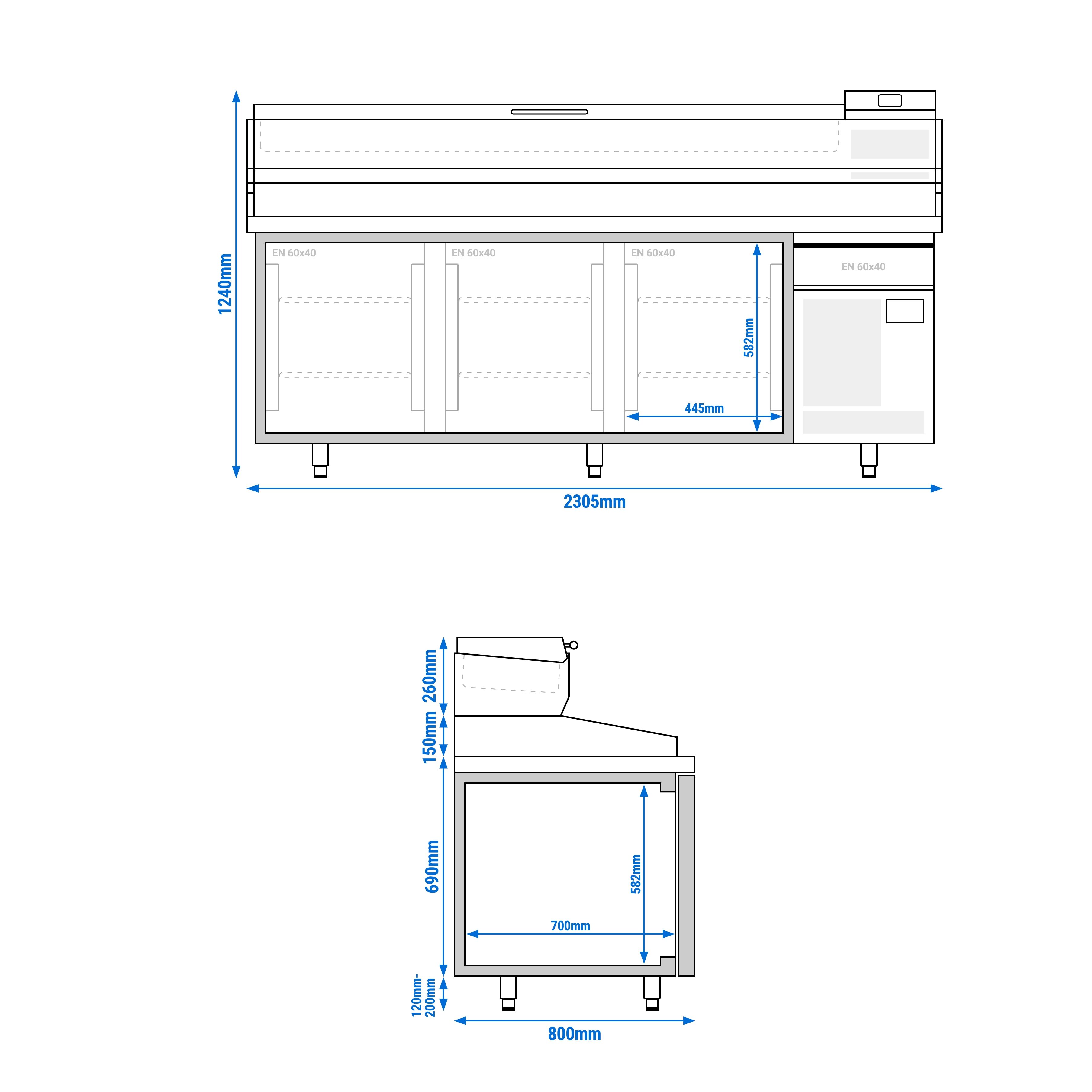 Table réfrigérée à pizza Premium PLUS - 2305x800 mm - avec 3 portes & 1 tiroir - incl. vitrine réfrigérée - 11x GN 1/4