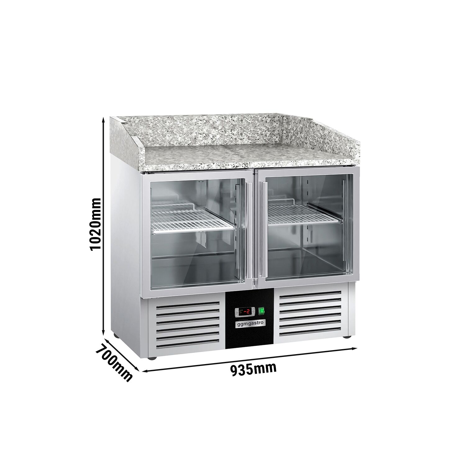 Table réfrigérée à pizza PREMIUM - 935 x 700 mm - 2 portes vitrées
