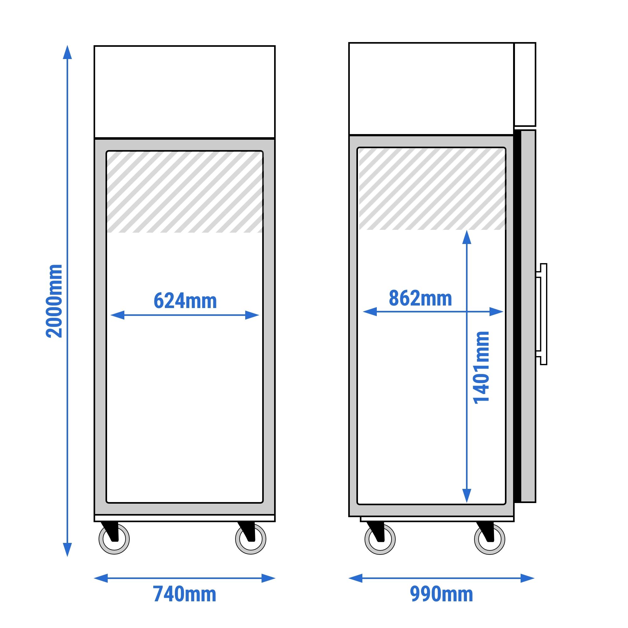 Congélateur de boulangerie inox ECO – EN 600x800 – 600 litres – avec 1 porte vitrée, rails et grilles
