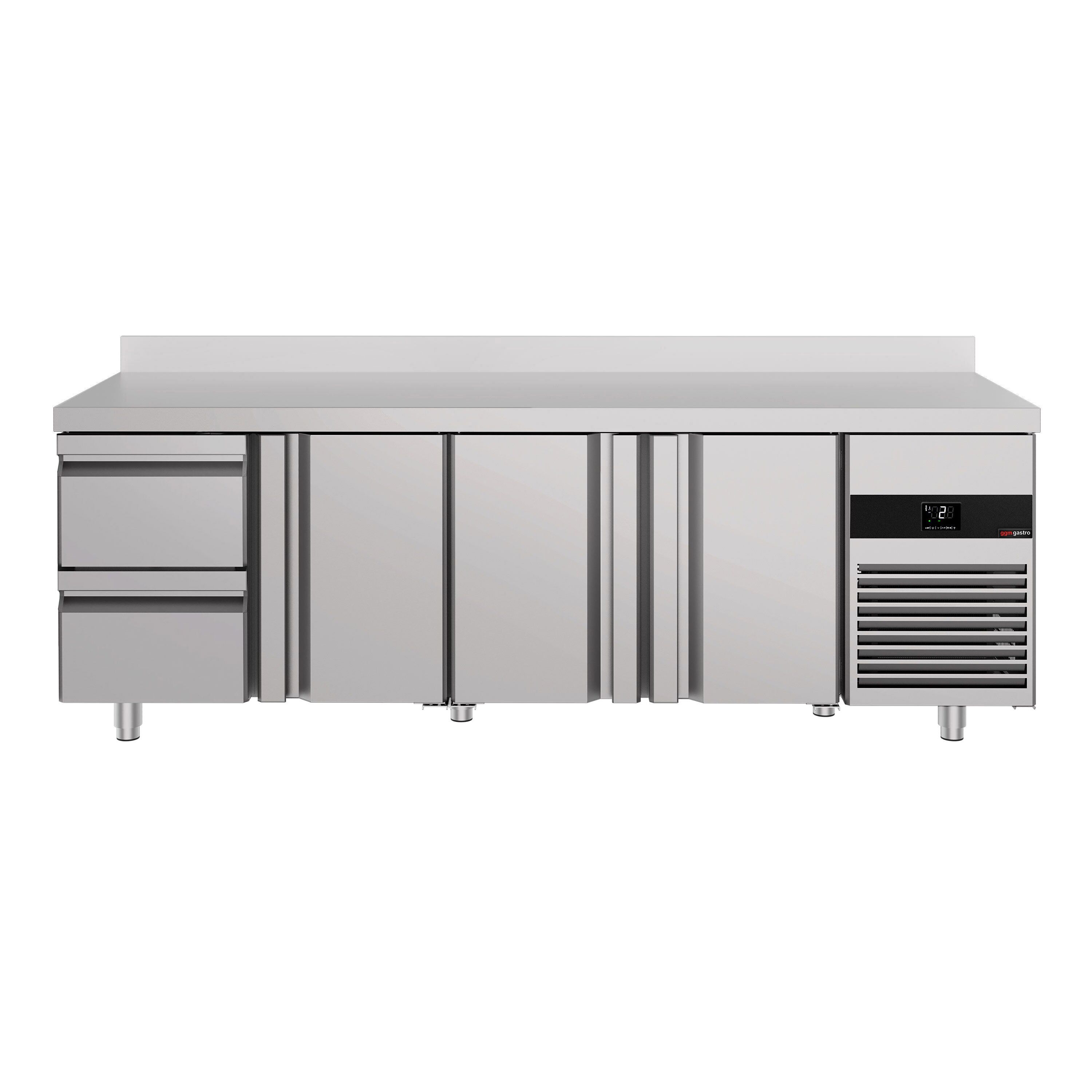 Table réfrigérée PREMIUM - 2330 x 700 mm - avec 3 portes - 2 tiroirs - avec dosseret