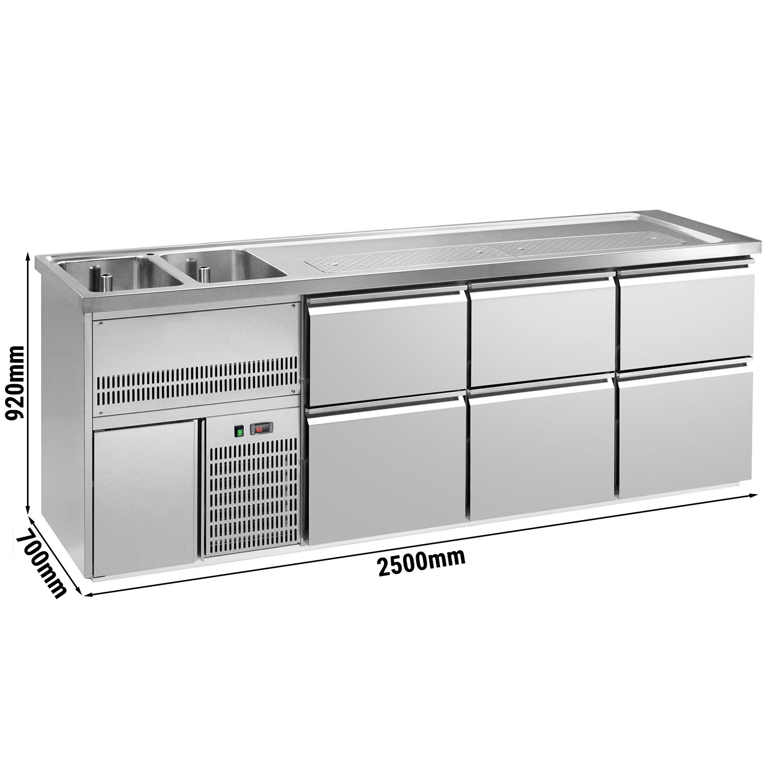 Comptoir de bar réfrigéré PREMIUM PLUS - 2500x700mm - 6 tiroirs