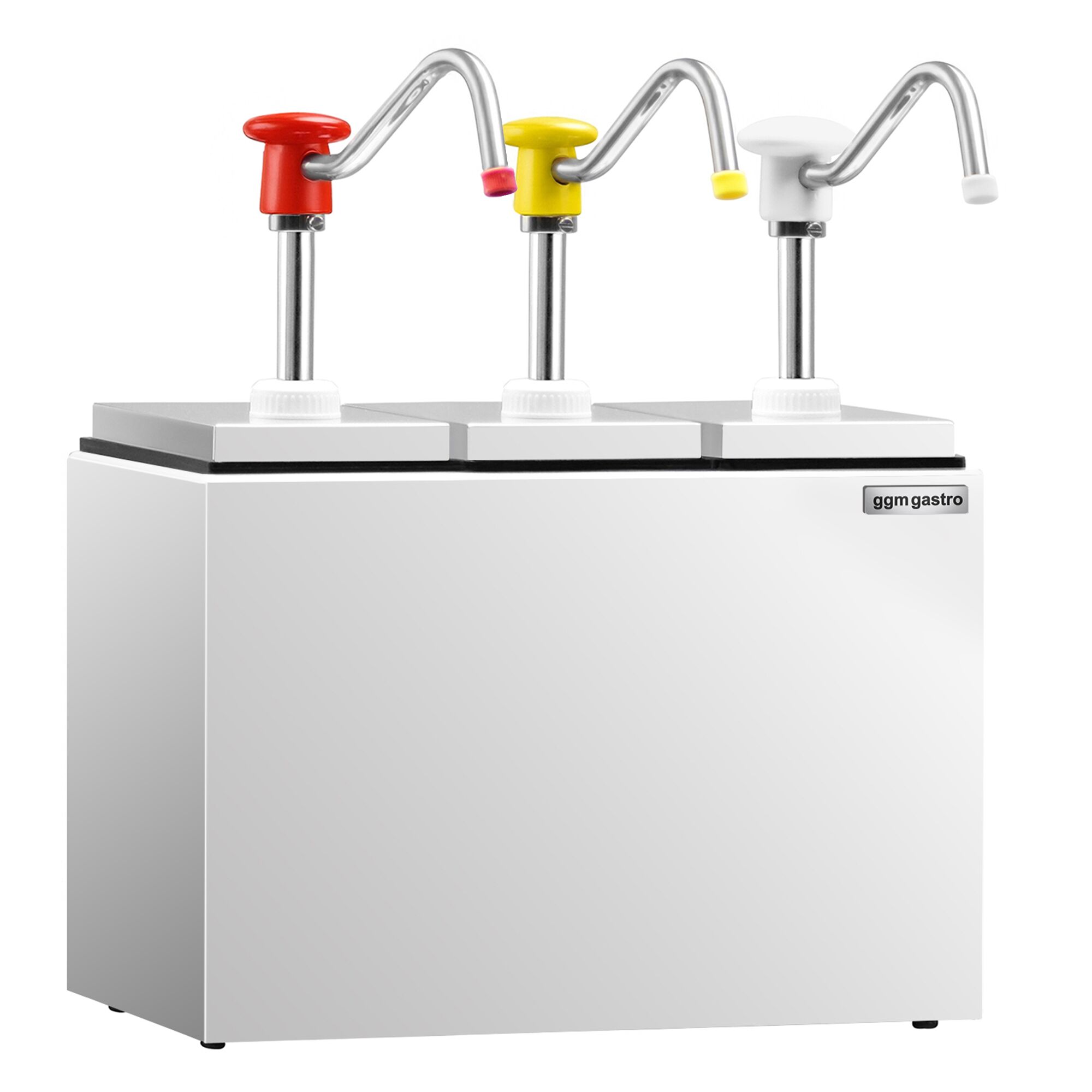 Distributeur de sauce - 3 pièces - 3x 2,5L - à poussoir - dosage réglable - bec anti-goutte - avec cuve - incl. support inox