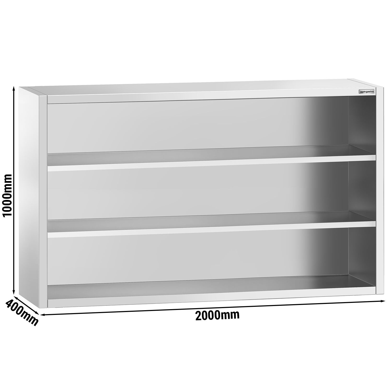 Armoire murale en acier inoxydable PREMIUM - 2000x400mm - sans portes (ouvert) - 1000mm de haut