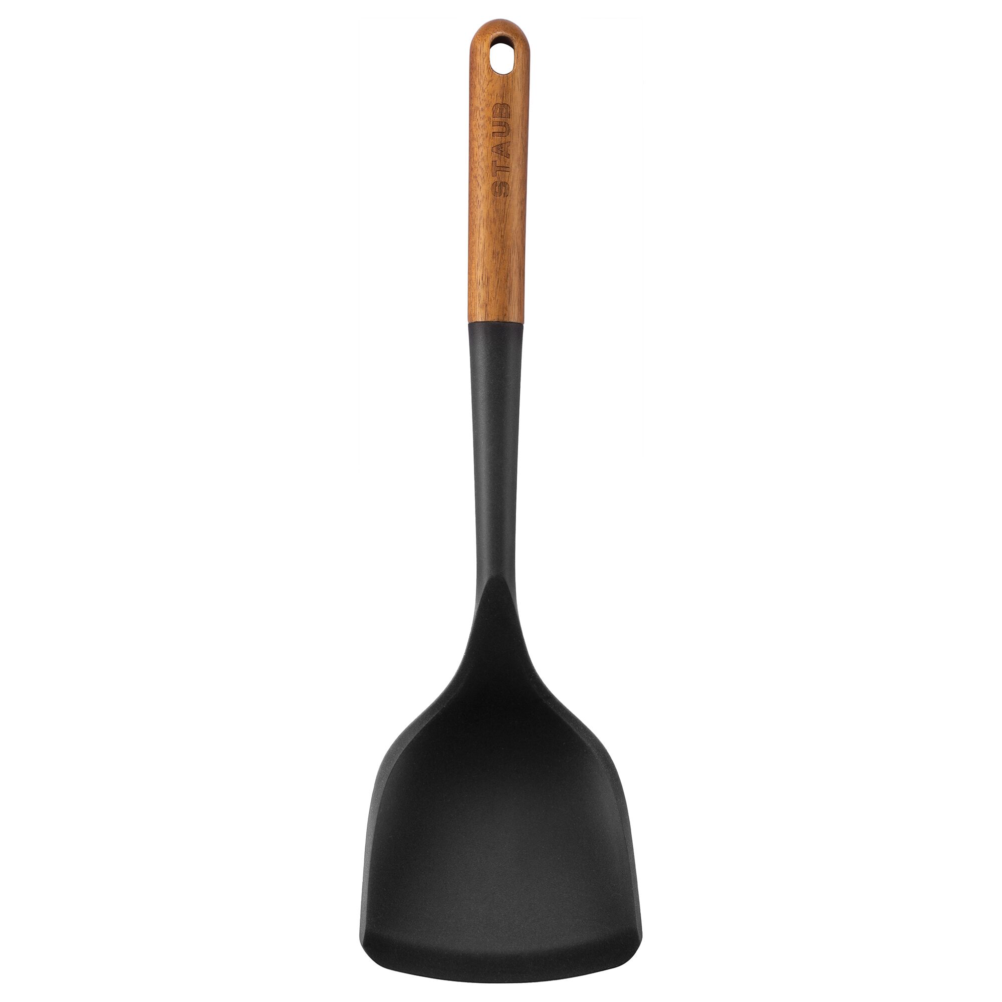 STAUB | Wok Turner Spatula – Silicone – Black – 310mm – Acacia Wood Handle – Non-Stick Safe
