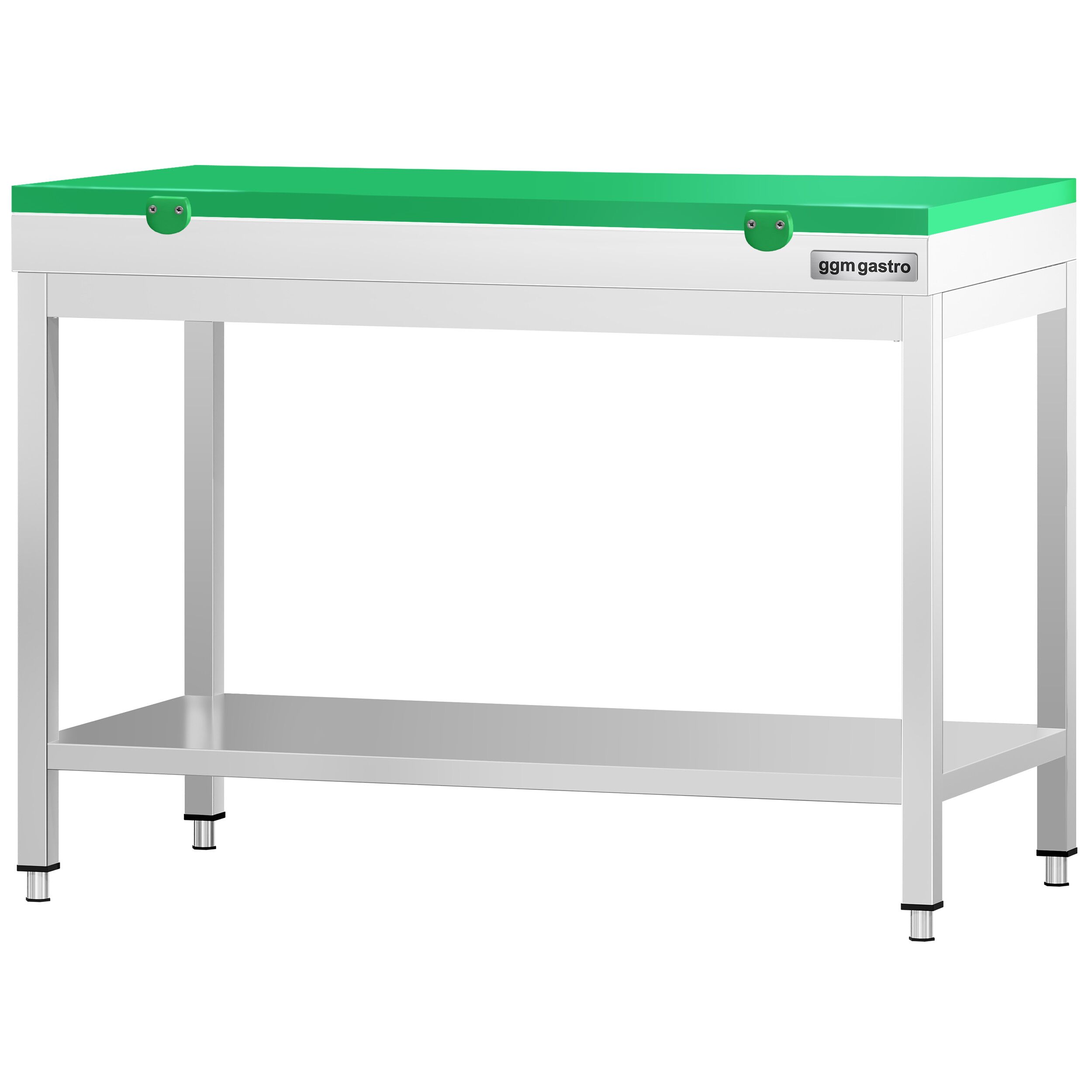 Table de travail inox PREMIUM - 1000 x 700 mm - avec tablette inférieure - incl. Planche à découper Verte