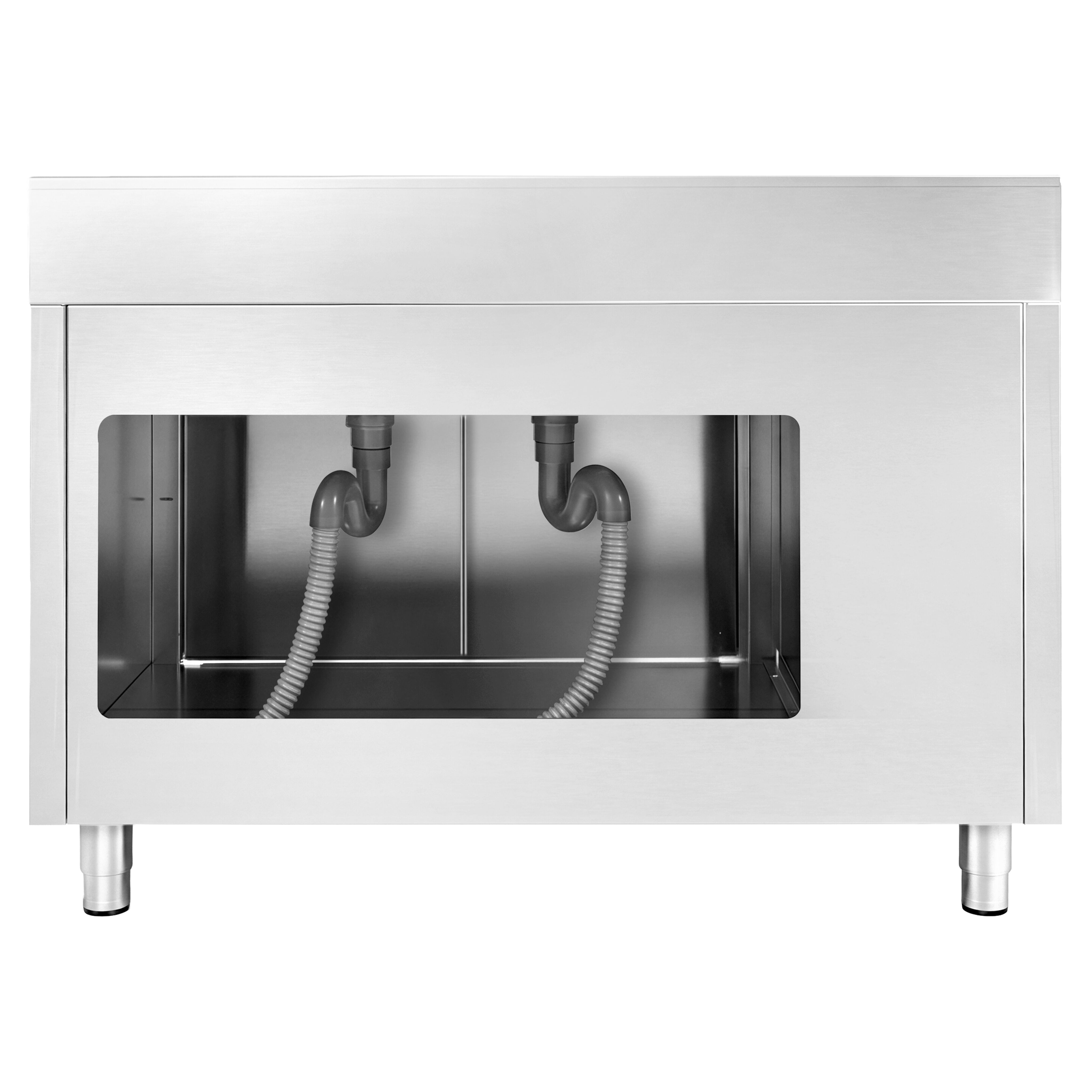 Diskbänk med underskåp PREMIUM - i rostfritt stål - 1400x600 mm - 2 hoar - höger - 3 lådor