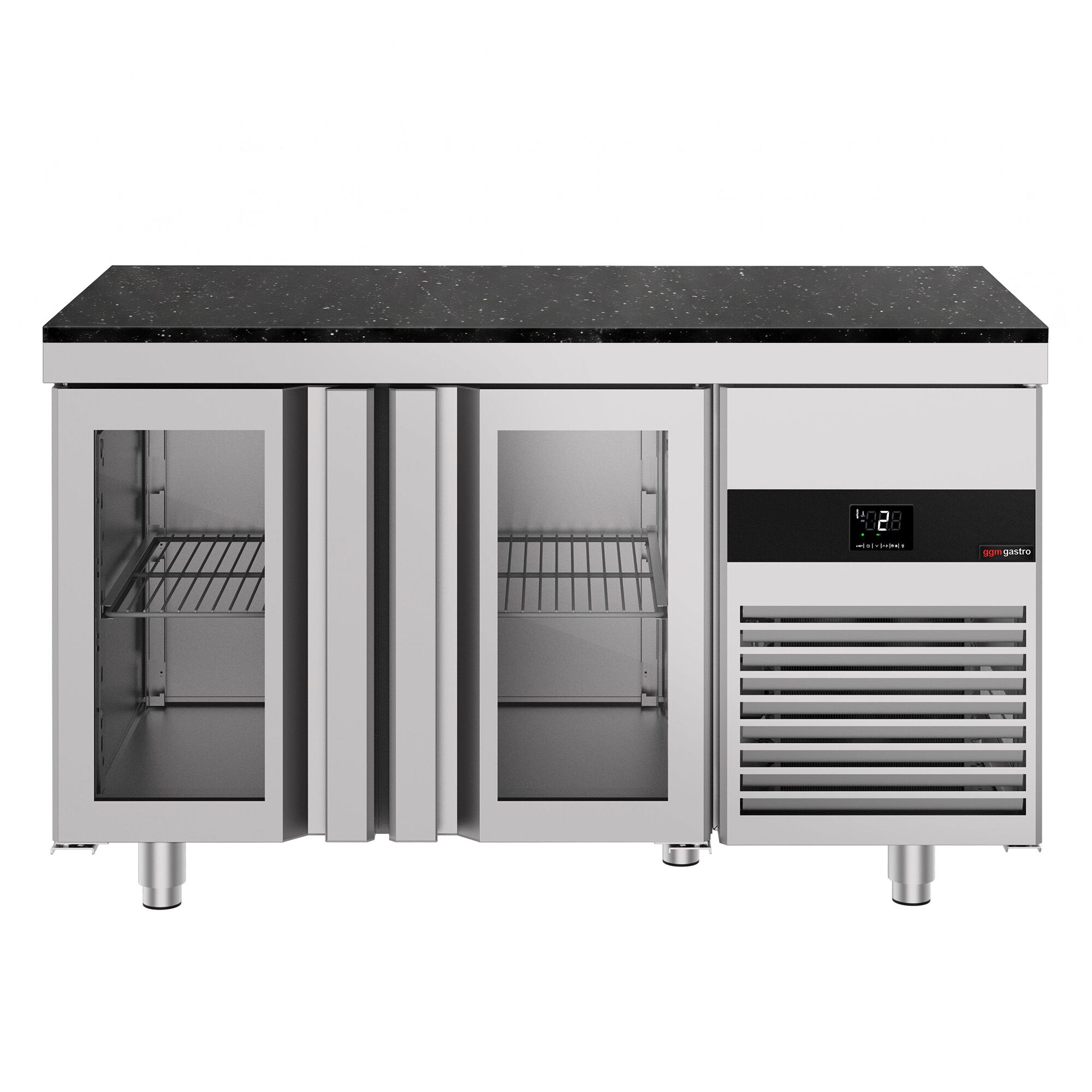 PREMIUM Refrigerated Counter – 1400 × 700 mm – with 2 Glass Doors – incl. Granite Worktop