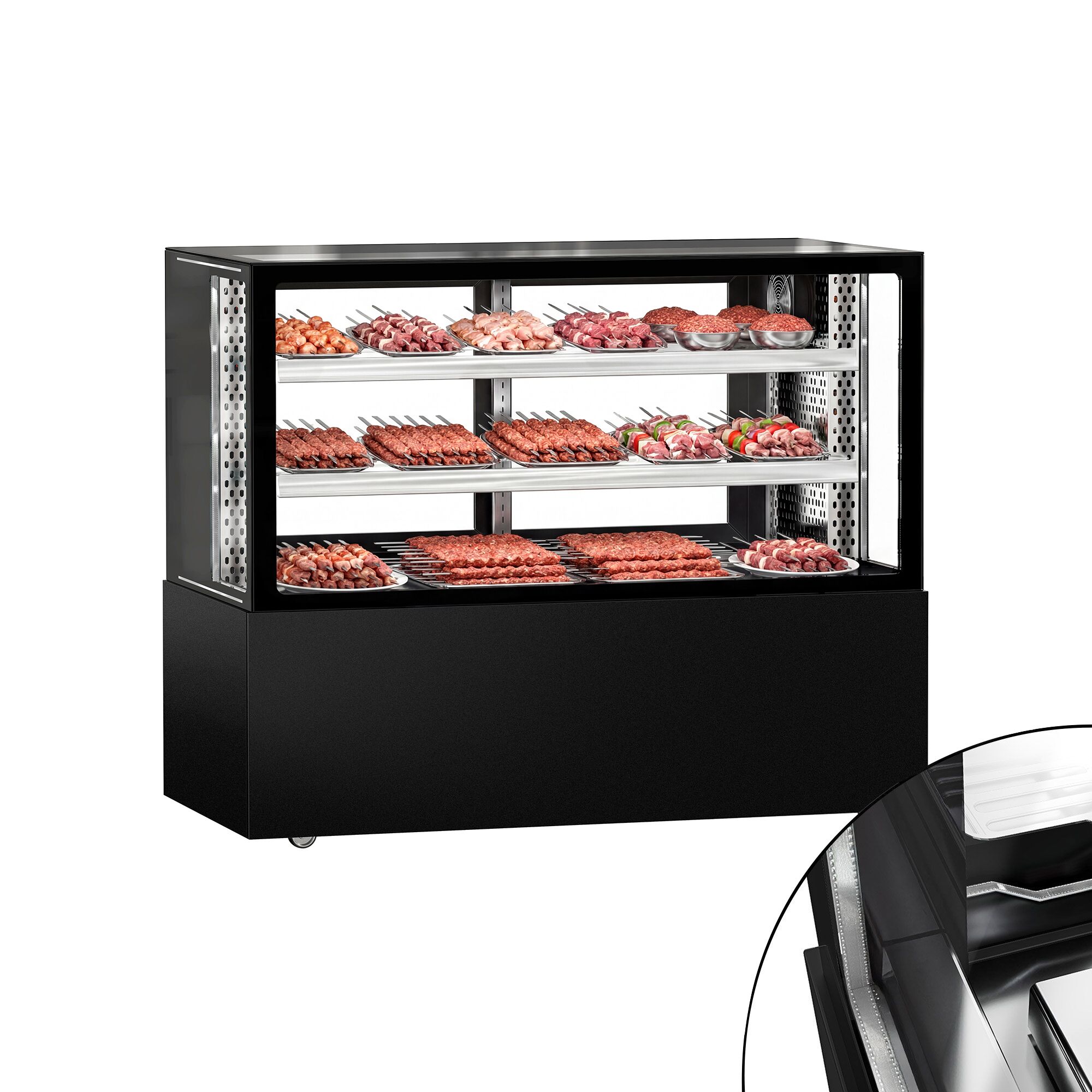 Vitrine de comptoir réfrigérée MADRID - 525L - 1500mm - Double vitrage - avec 2 étagères - portes coulissantes vitrées arrière - Noir mat