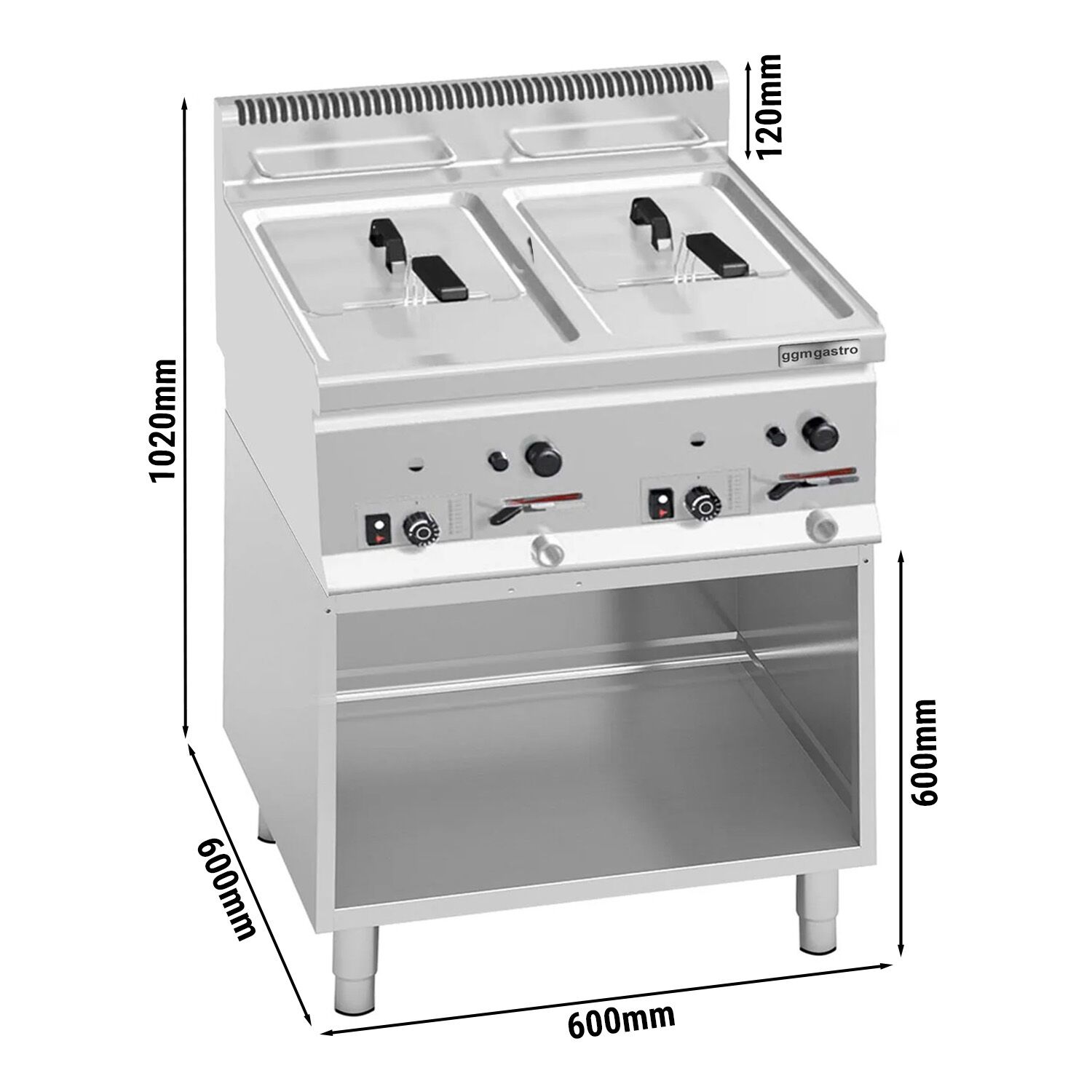 Friteuse à gaz double - 8 + 8 litres - 13,2 kW - avec soubassement inclus