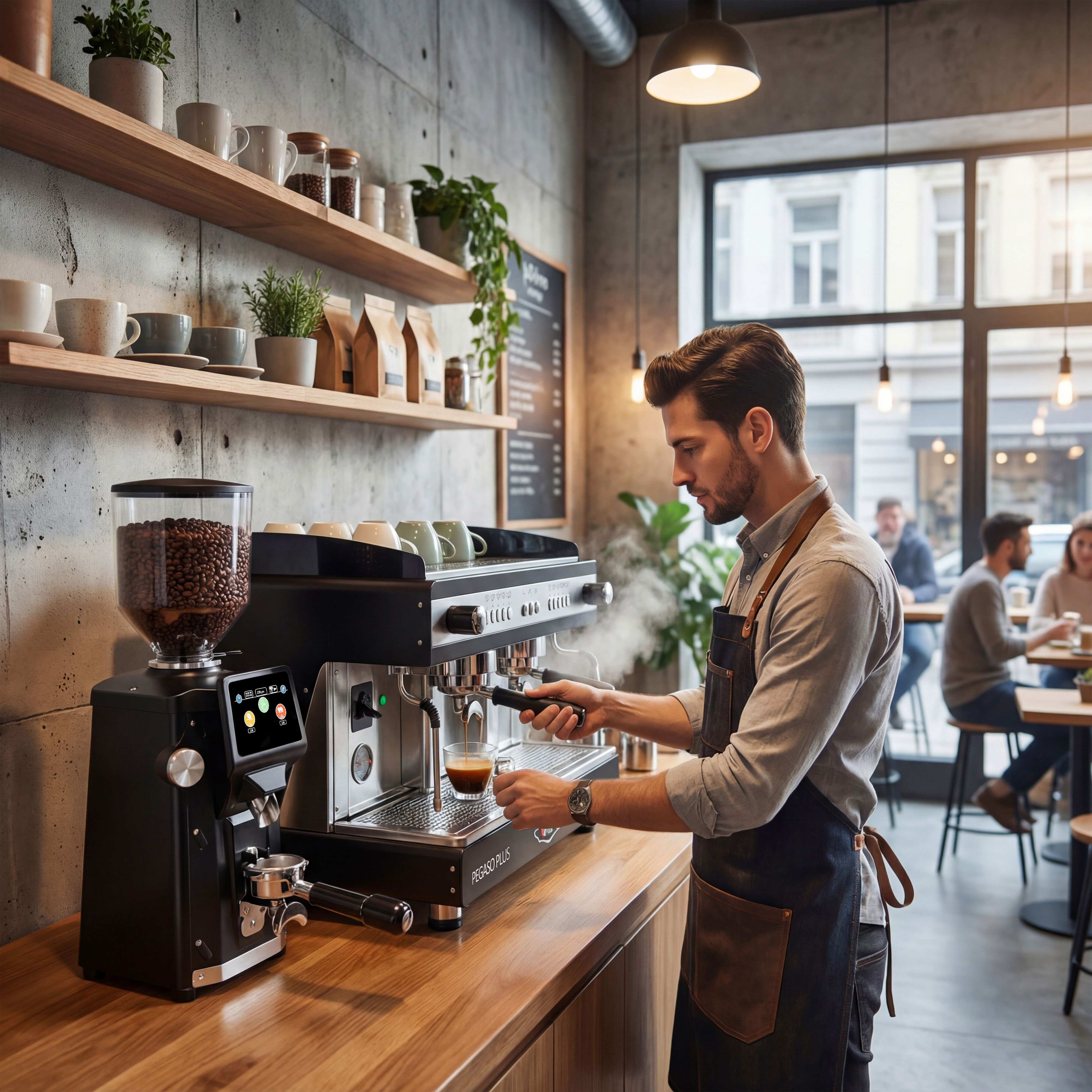 WEGA | Pegaso Plus - Espressor - 2 grupuri - 3,7 kW - cu spumător de lapte și apă fierbinte - Negru