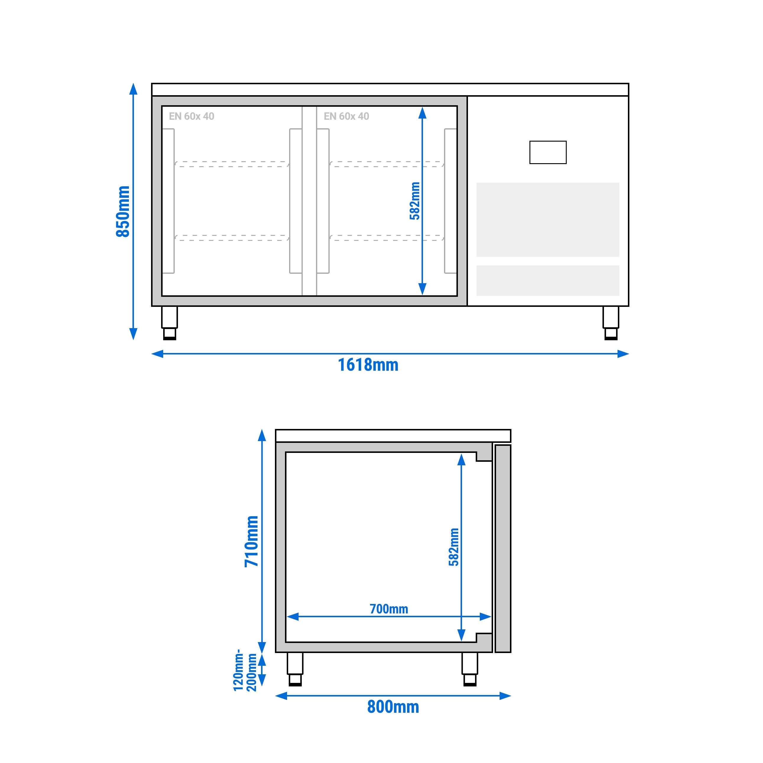 Table de congélation pour boulangerie Premium PLUS - 1618 x 800 mm - avec 2 portes