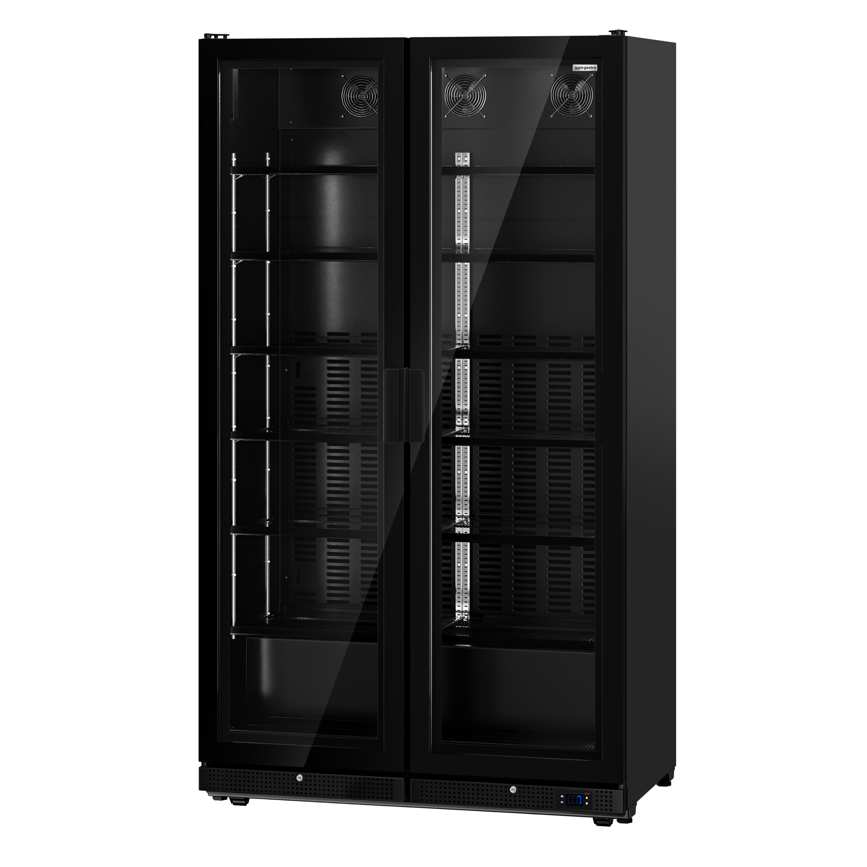 Vitrine réfrigérée à boissons - 1200mm - 1230 L - porte vitrée sans cadre - 2 portes vitrées - éclairage LED - affichage digital de la température - Noir - 0 à +7 °C