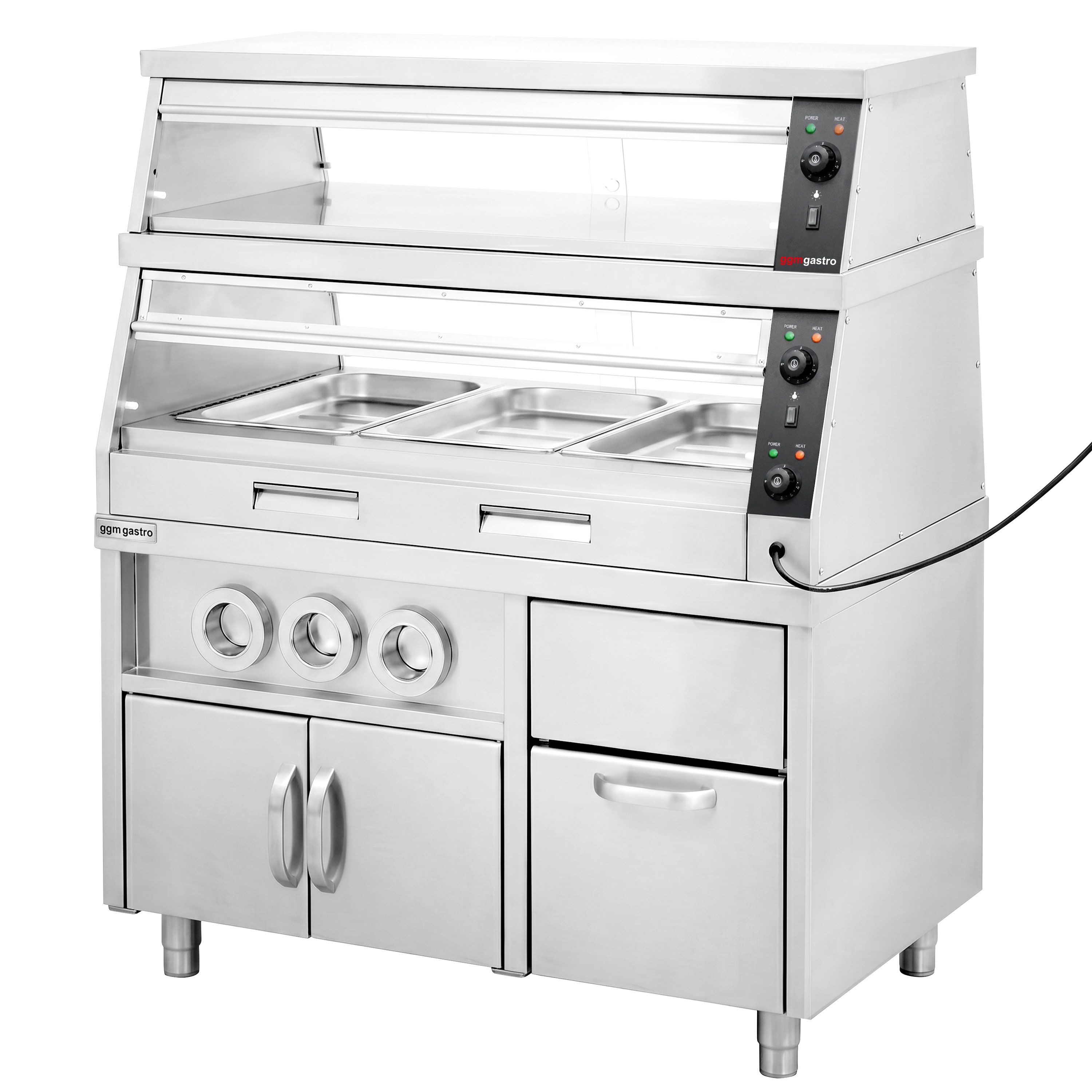 Commercial Heated Display Cabinet – 1200 mm – for 3 × GN 1/1 – Individually Adjustable – 3.5 kW