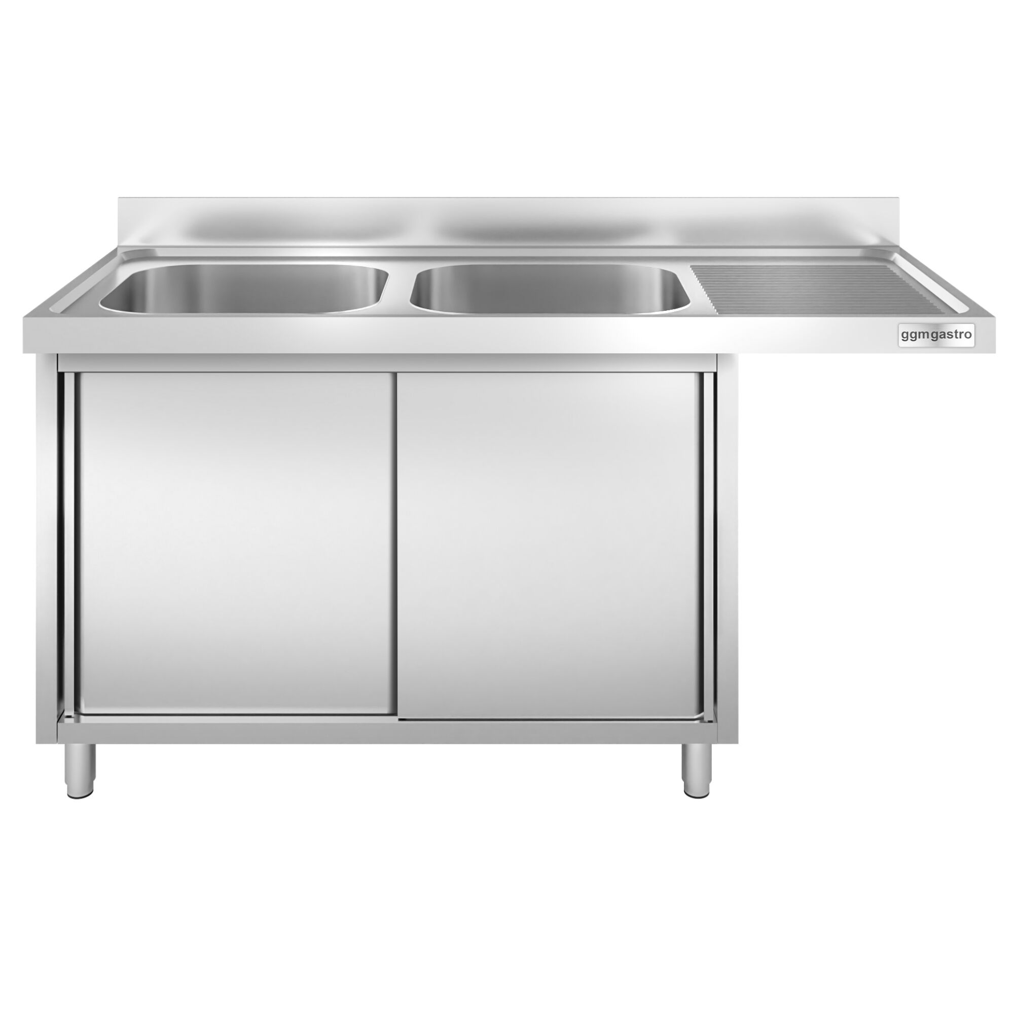 Plonge inox professionnelle PREMIUM - 1800x700mm - 2 bacs à gauche - passage lave-vaisselle à droite