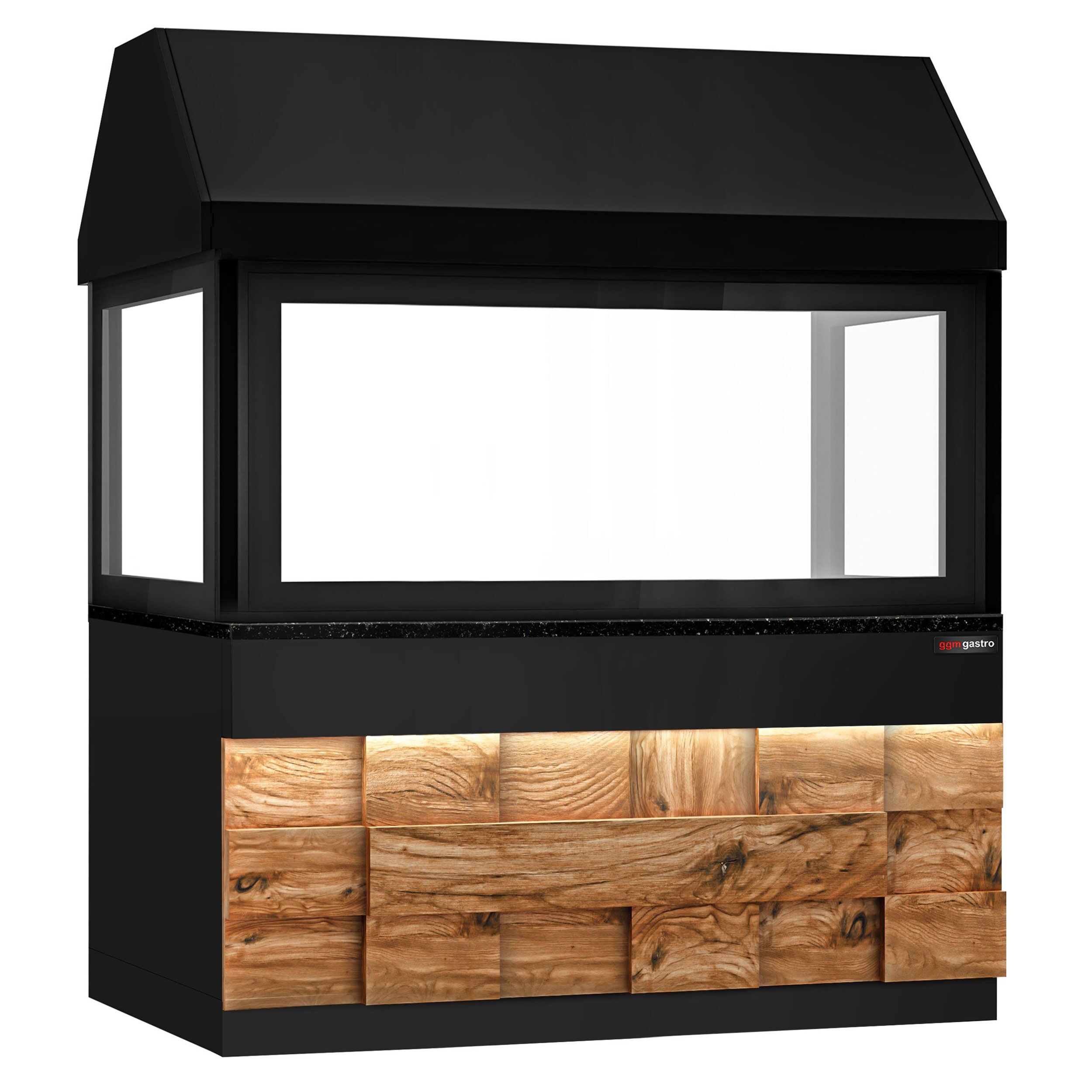Barbecue au charbon de bois TORONTO – 1900 mm – façade en bois – plan de travail en granit noir – verre de protection thermique