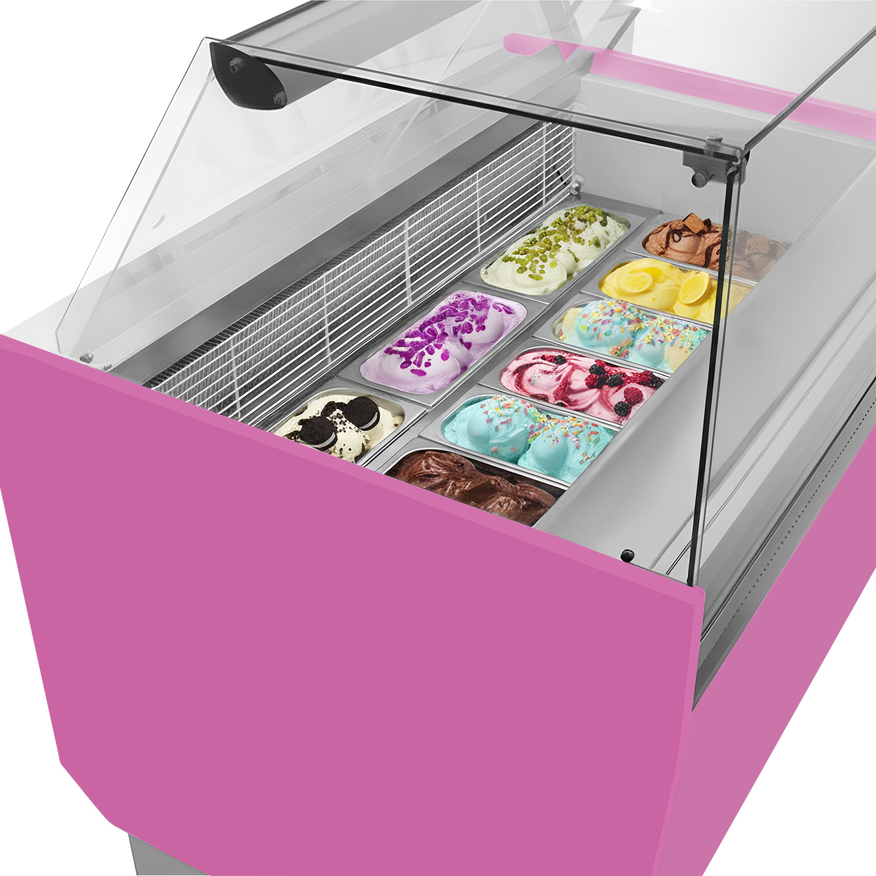 Vitrine à glace LIAM – 1310 mm – refroidissement statique – pour 10+10 bacs à glace de 5 litres – Rose