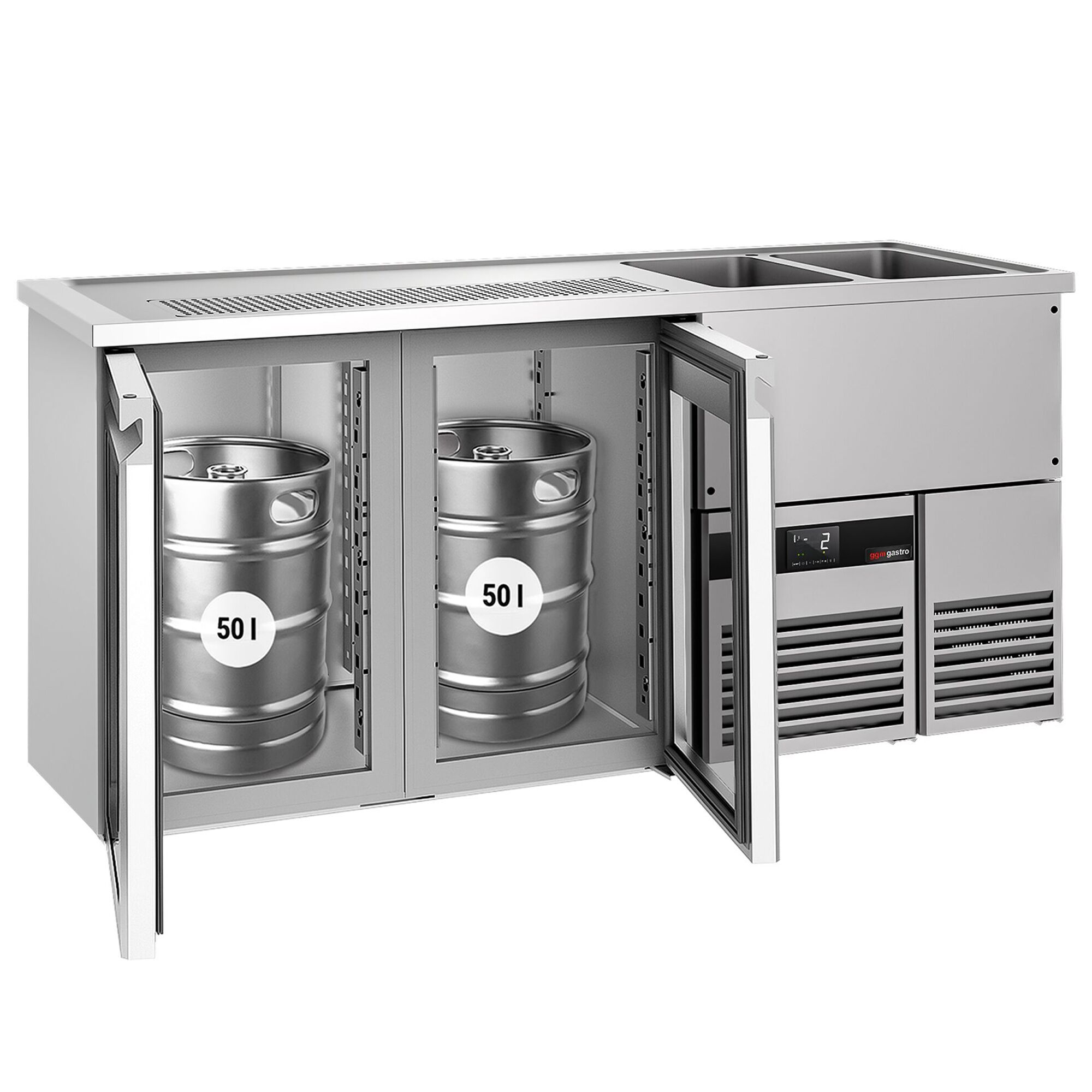 Comptoir de bar réfrigéré PREMIUM - 1950x700mm - 2 portes vitrées