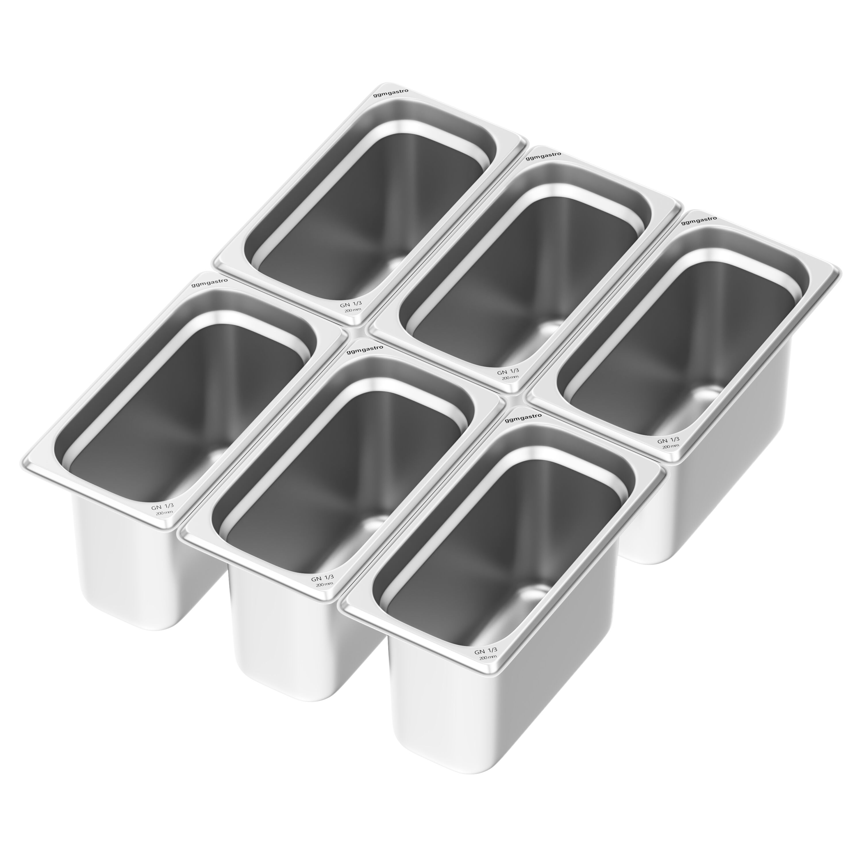 (6 pcs) Acier inoxydable Bac GN GN 1/3 - Profondeur: 200mm