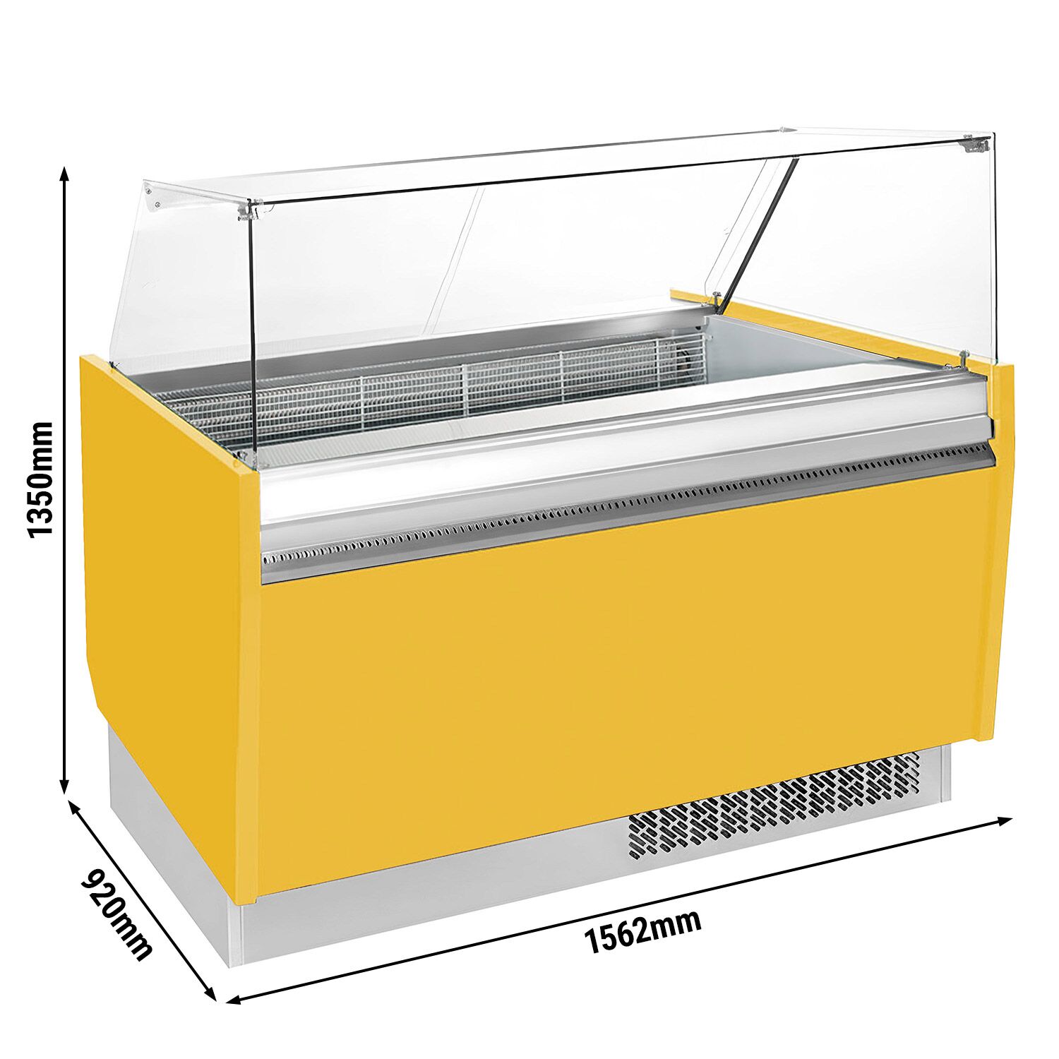 Vitrine à glace LIAM – 1560 mm – refroidissement statique – pour 13+13 bacs à glace de 5 litres – Jaune
