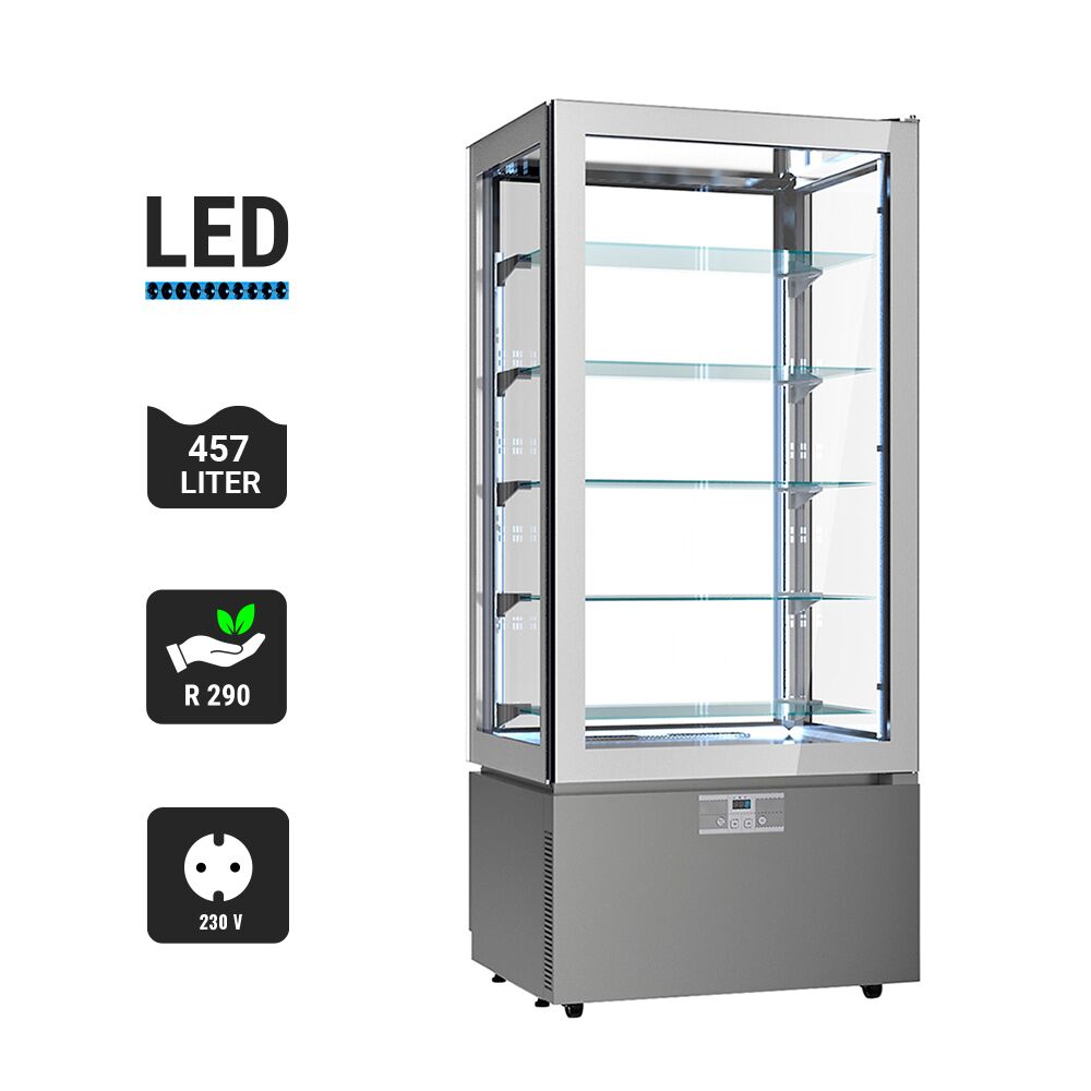 4-Sided Glass Display Fridge - 457L - 805mm - Double glazing - square - with 5 glass shelves - 1 glass door