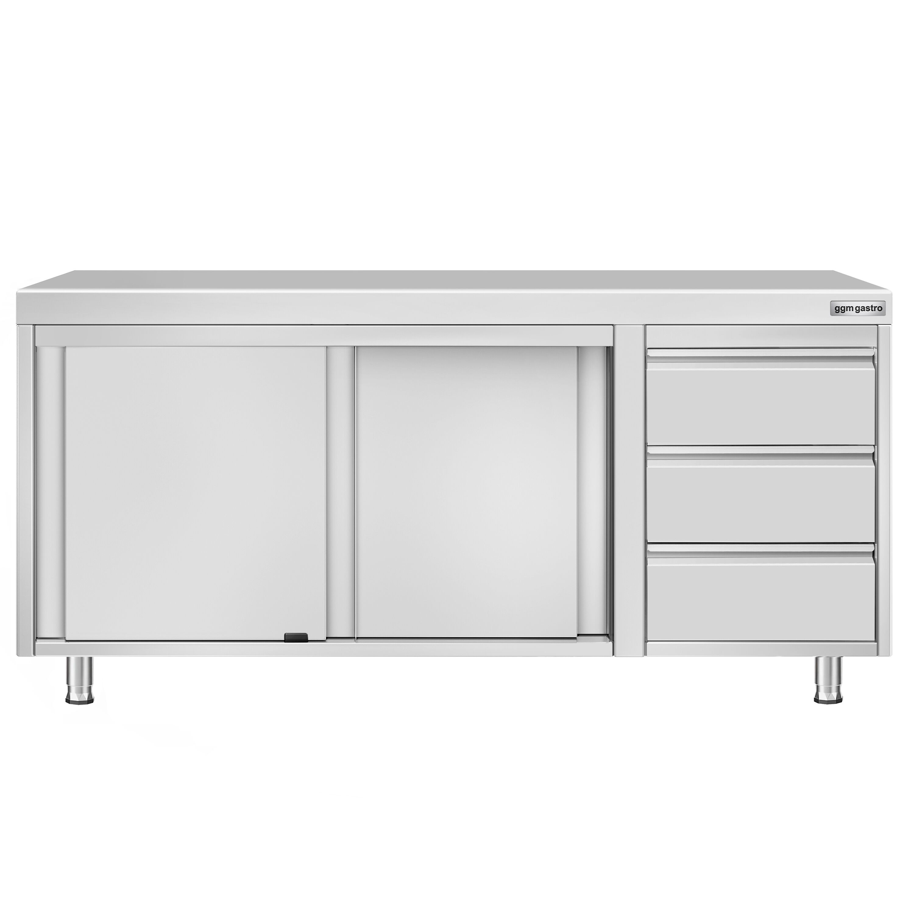 Table armoire en acier inoxydable ECO - 1800x700mm - avec portes coulissantes et 3 tiroirs à droite