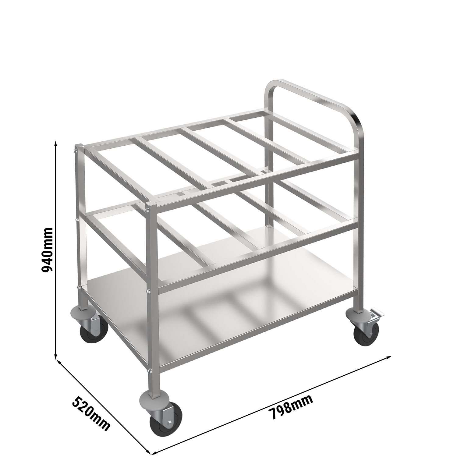 Chariot de service 800 mm – avec 2 surfaces de rangement pour 12 bacs GN 1/6 chacune