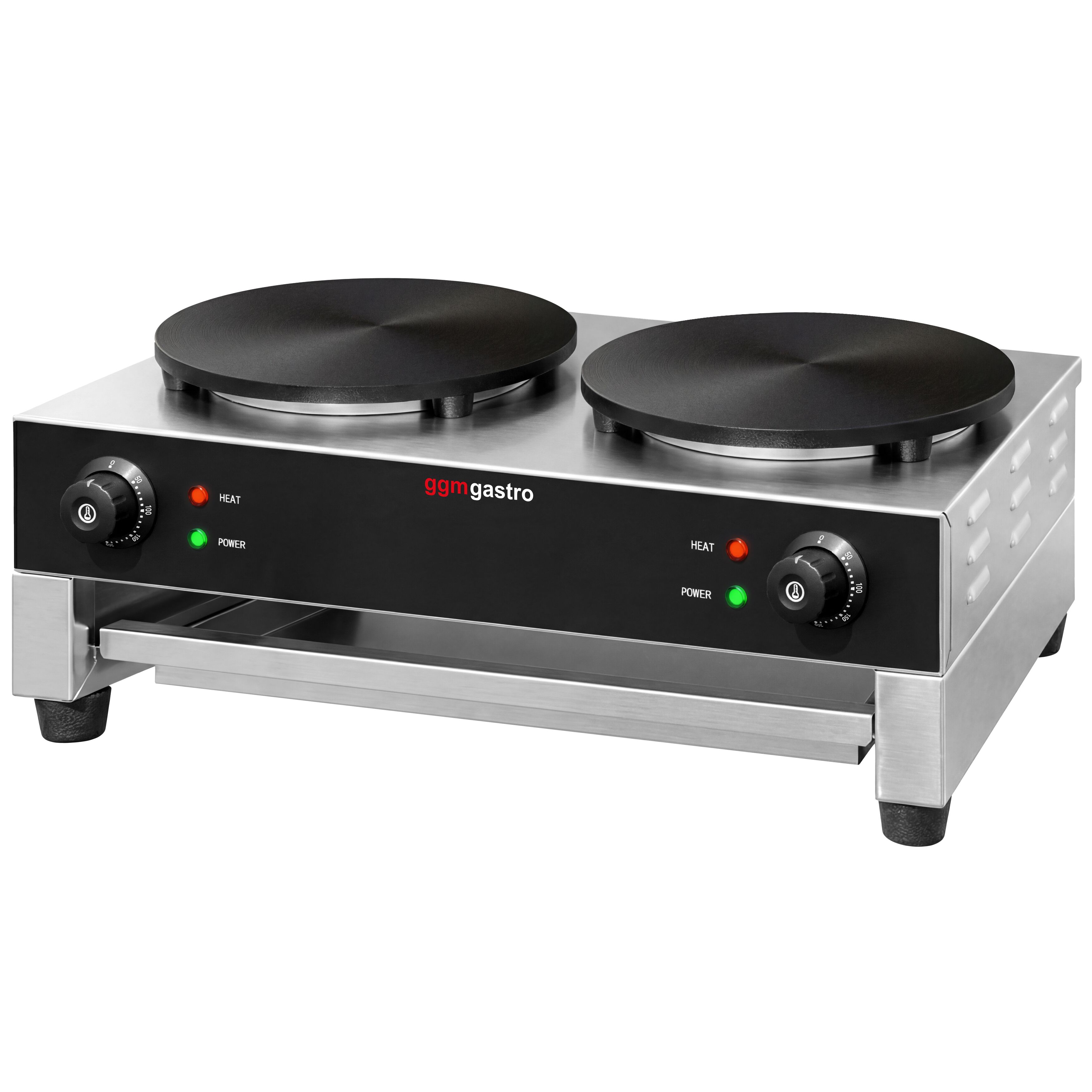 Crêpière professionnelle - Thermostat réglable - Double - Ø 400mm incl. râteau à crêpes