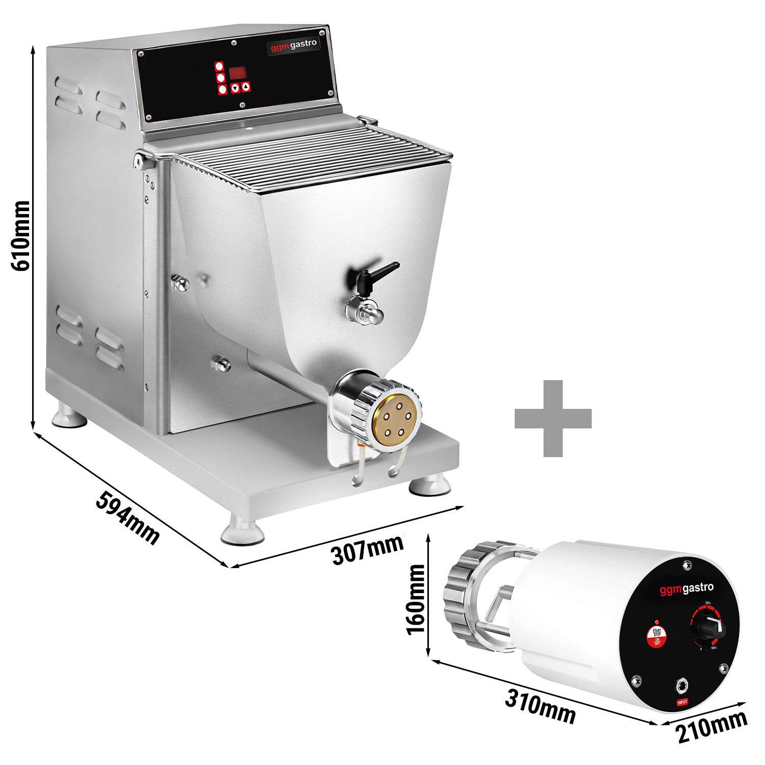Machine à pâtes électrique – 13 kg/h – 750 watts – Ø 57 mm filière – incl. coupe-pâtes