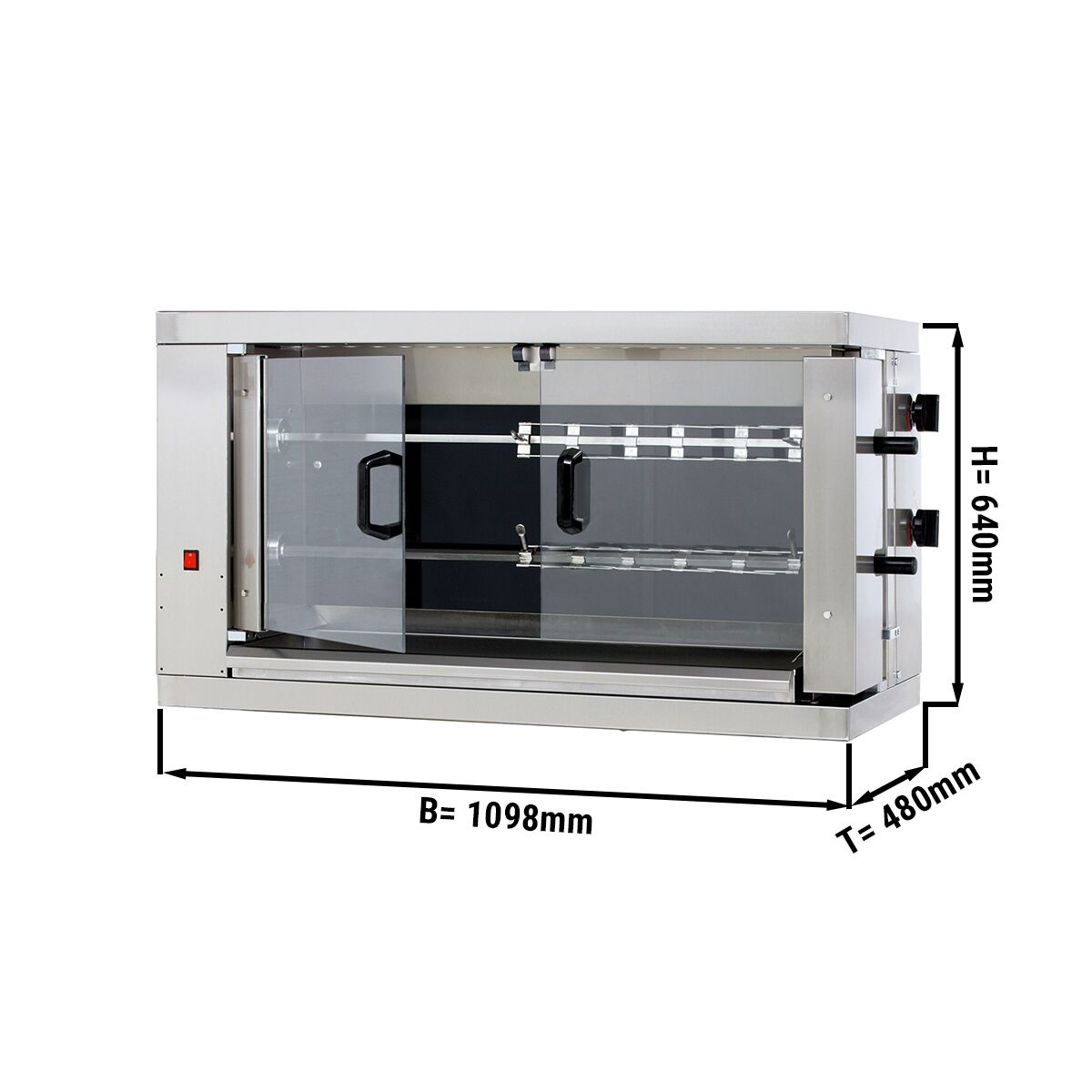 Commercial Electric Chicken Rotisserie Oven - 9.6kW - with 2 Skewers for up to 12 chickens