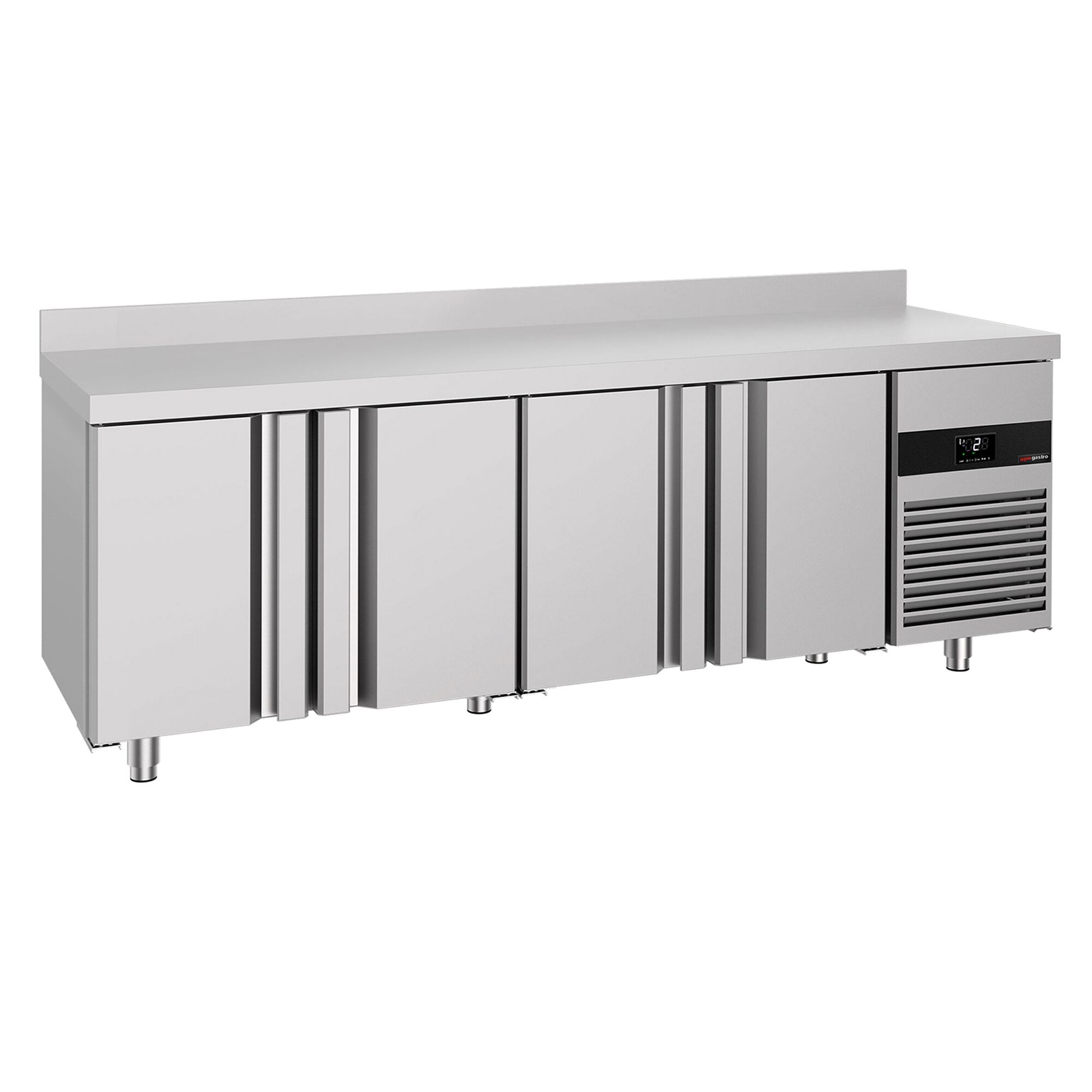 Table réfrigérée PREMIUM - 2330 x 700 mm - avec 4 portes - dosseret