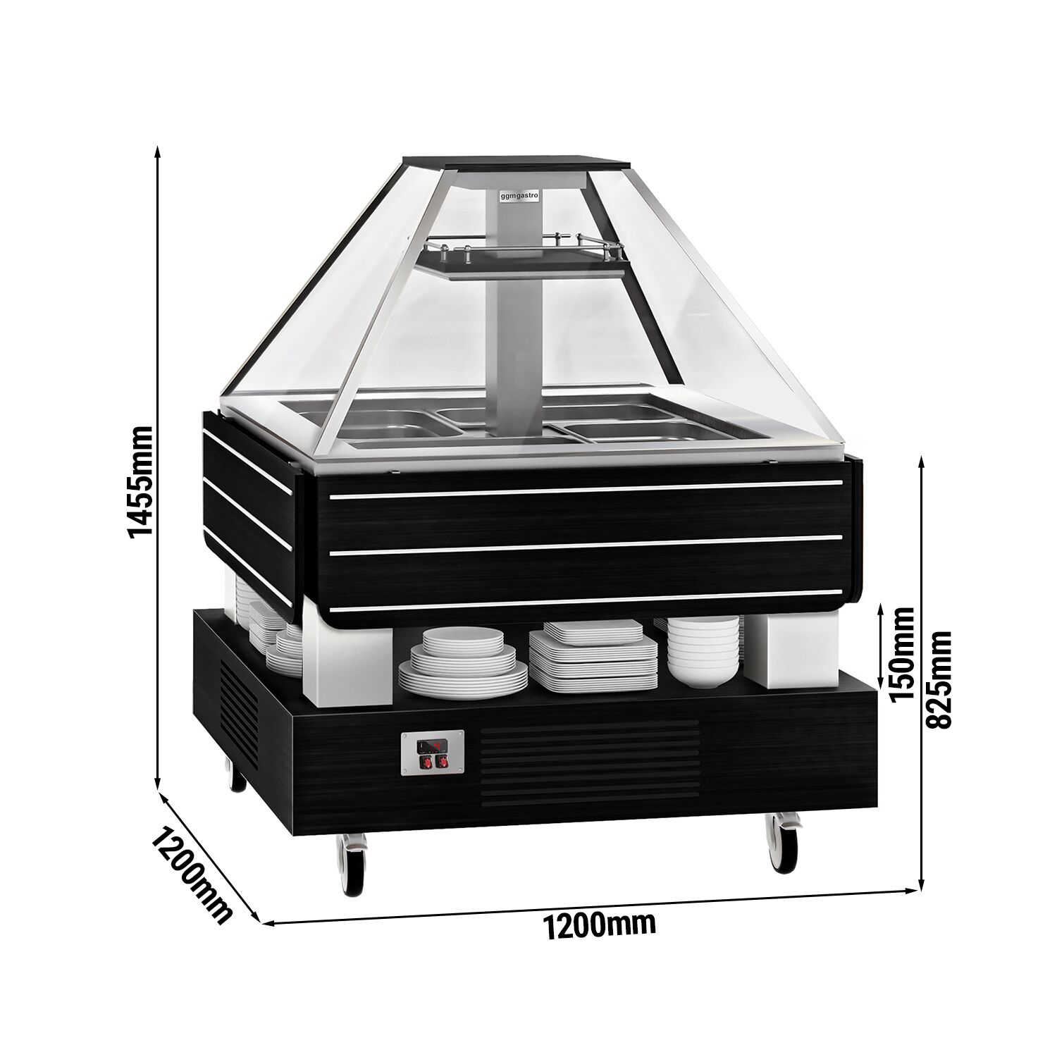 Bar à salades / buffet froid DUBLIN - 1700 mm - avec vitrine en verre inclinée - pour 4x GN 1/1 - Noir