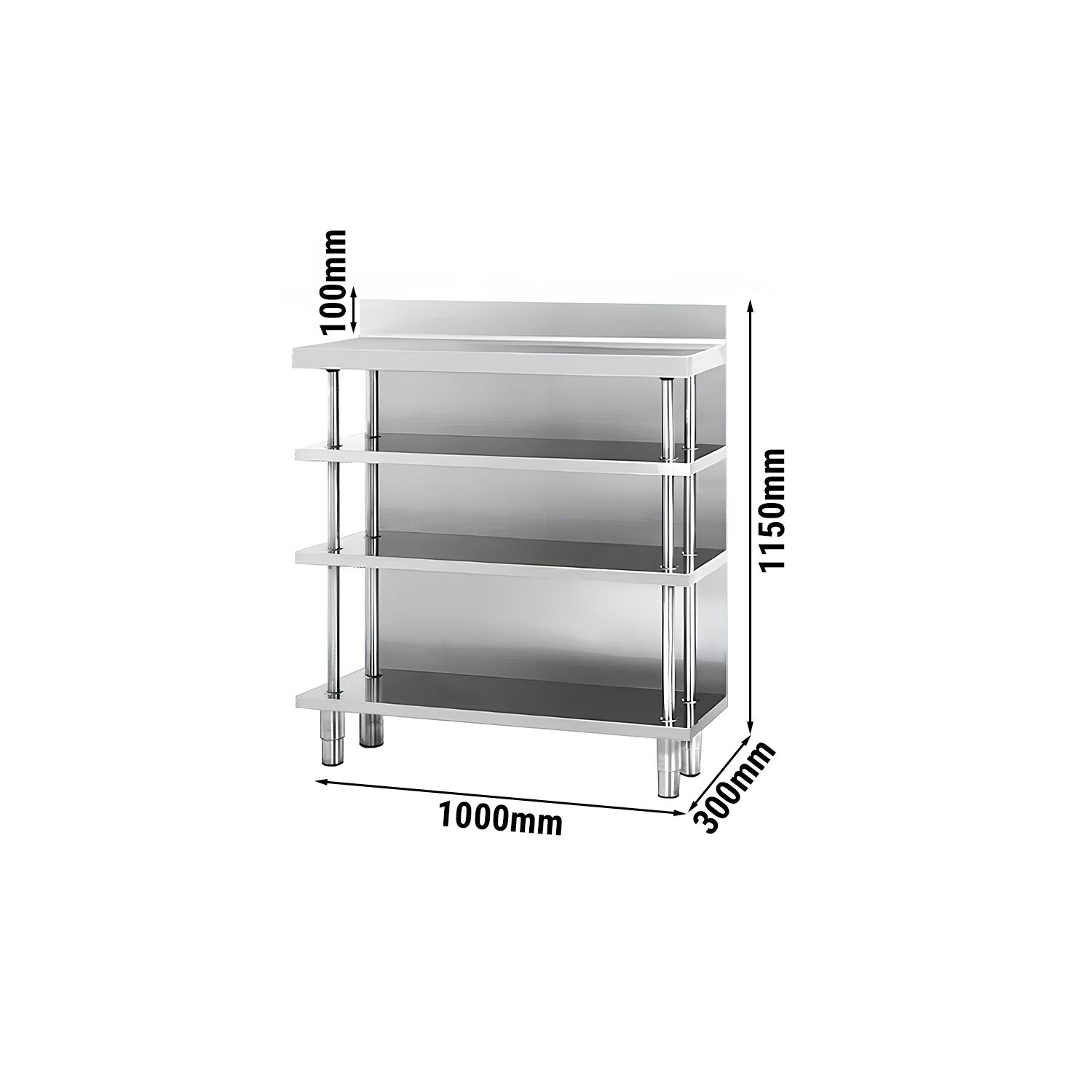Edelstahl Bar-Arbeitstisch mit 4 Ablagen 1000x300