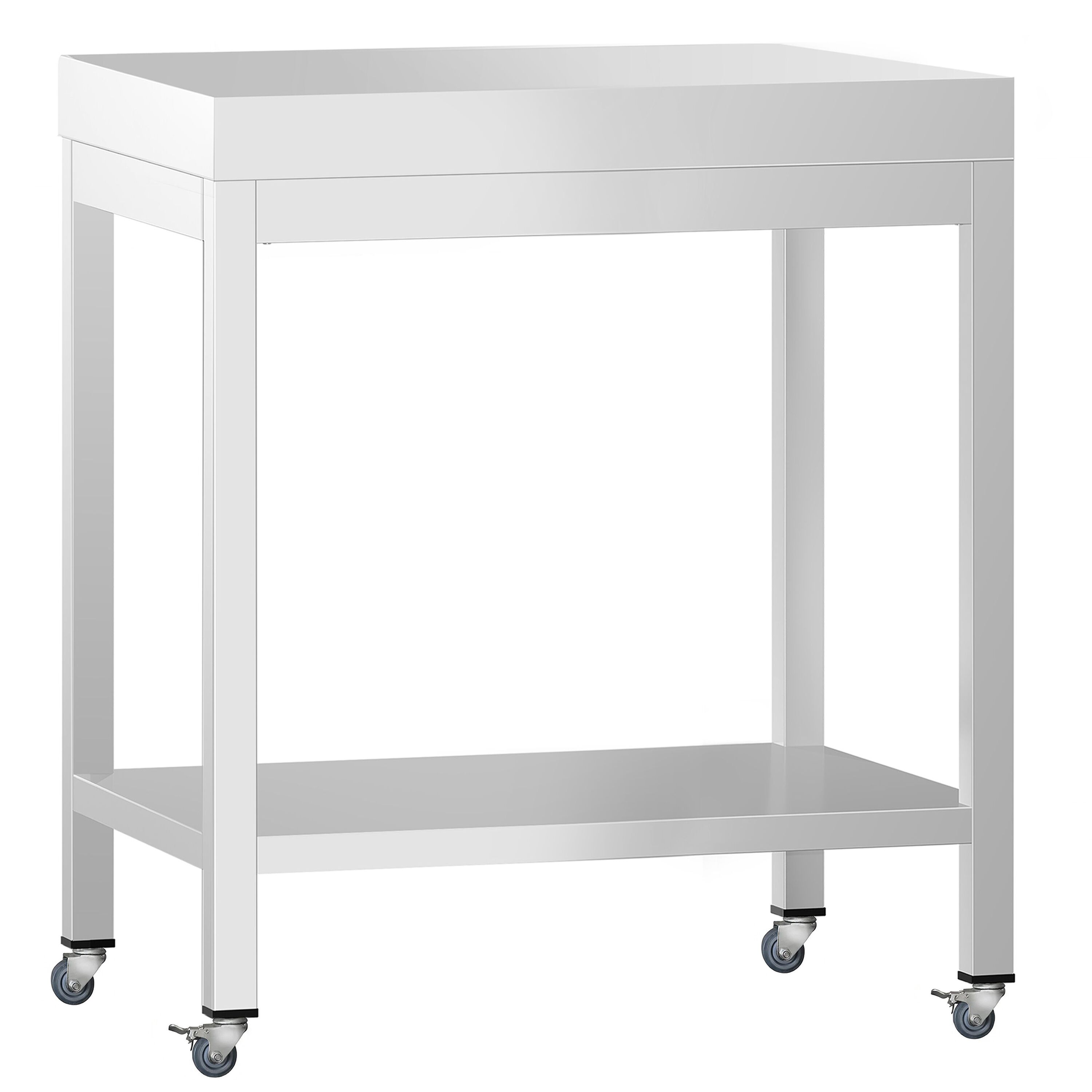 Table de travail en inox PREMIUM - 700 x 700 mm - avec tablette inférieure et roulettes