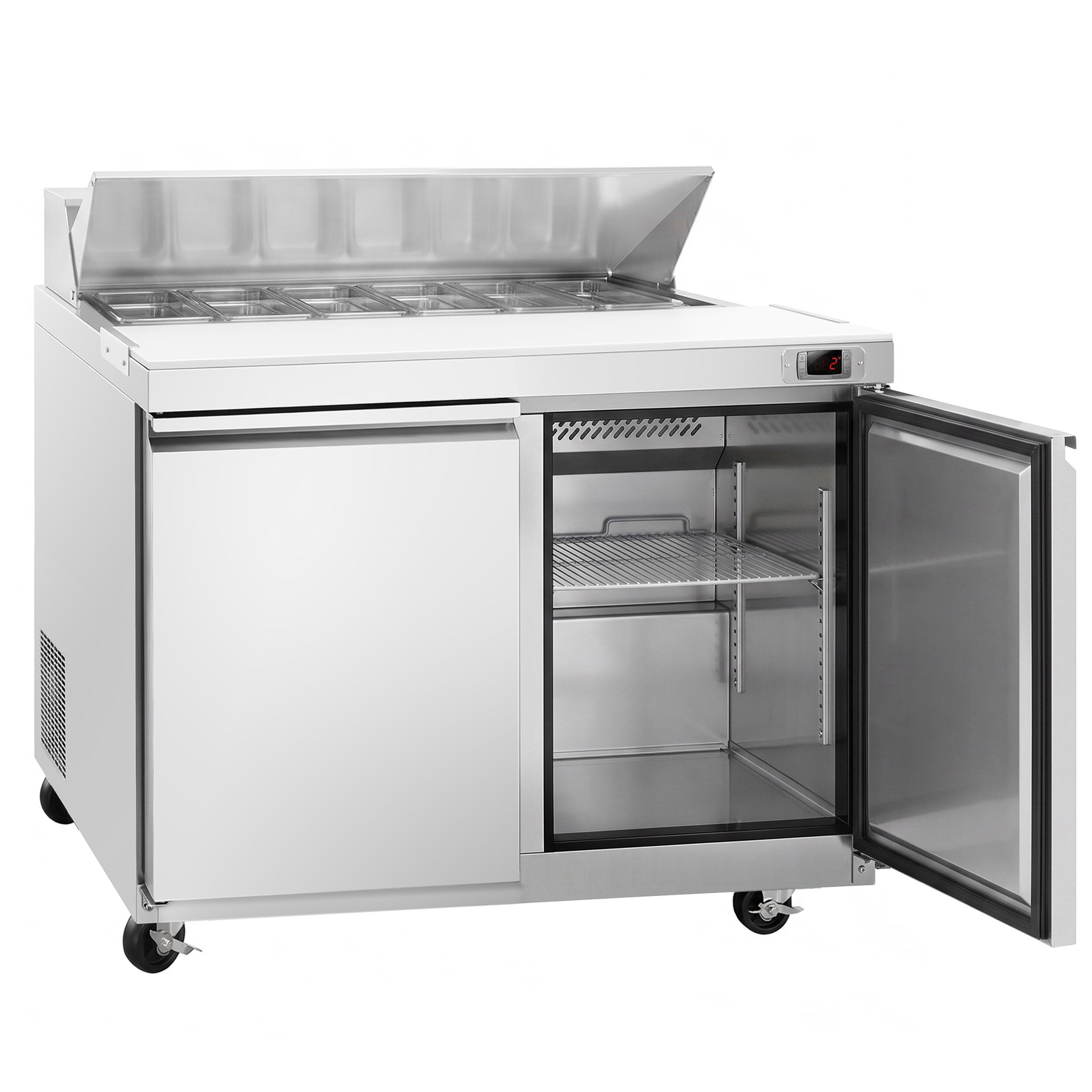 Commercial Saladette Counter American Style PREMIUM - 1230mm - 396L - 2 doors - open top for 12 x GN 1/6 - incl. 12x GN 1/6 pans