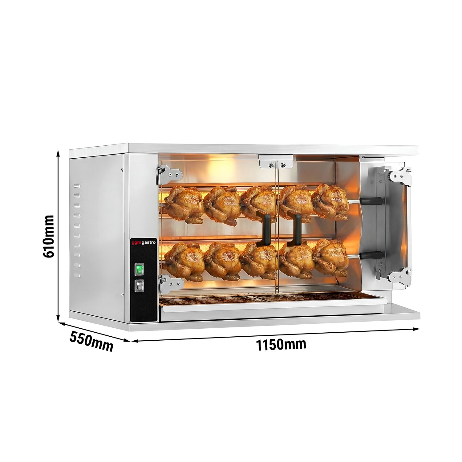Gaz Rôtissoire à poulets Compacte à poser - avec 2 broches pour jusqu’à 10 poulets - 9,4kW