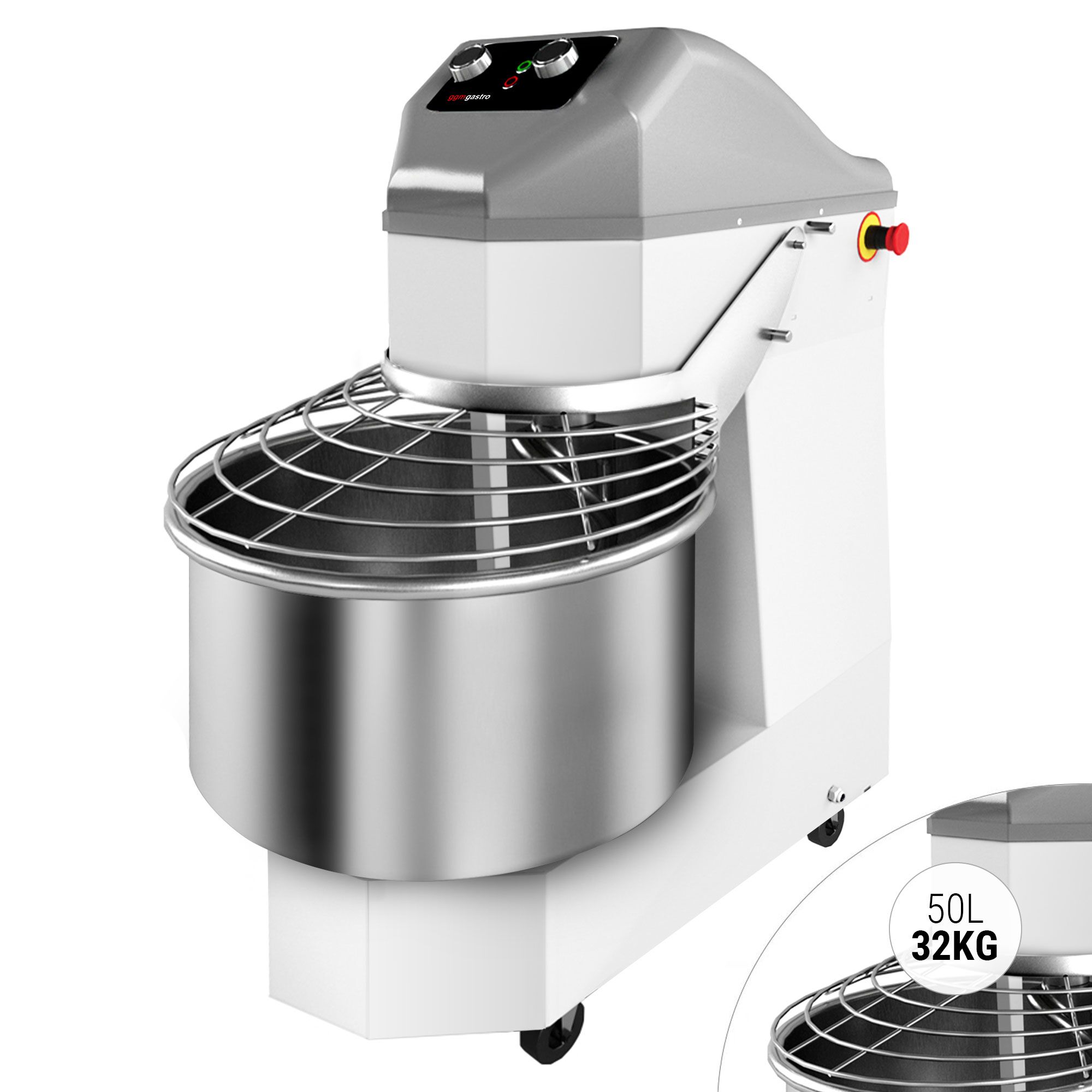 Commercial Spiral Dough Mixer - 50L / 32kg - Twin Speed - Fixed Head & Bowl - with Timer - 400V 3‑Phase