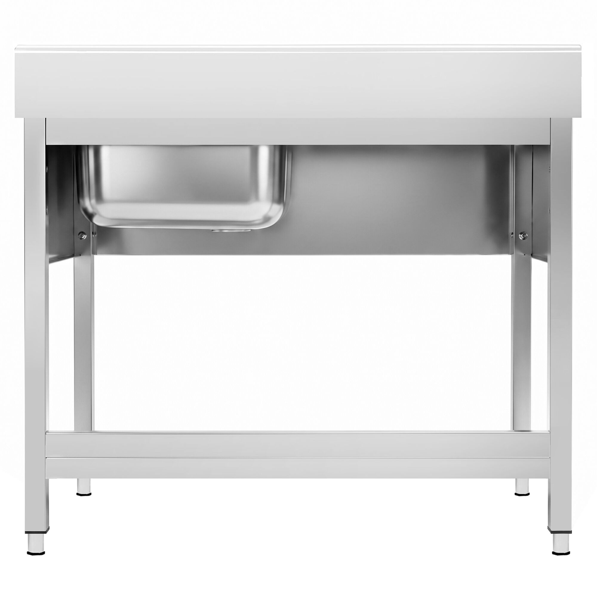 Stainless Steel Commercial Sink Unit PREMIUM - 1000x600mm - with Single Bowl Right-hand - with Undershelf - with Upstand
