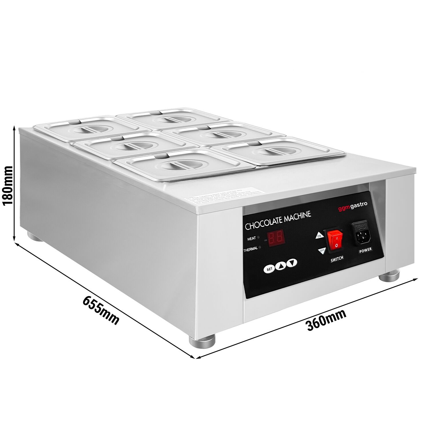 Fondoir à chocolat à bain-marie - 6x 1,7litres - 1kW