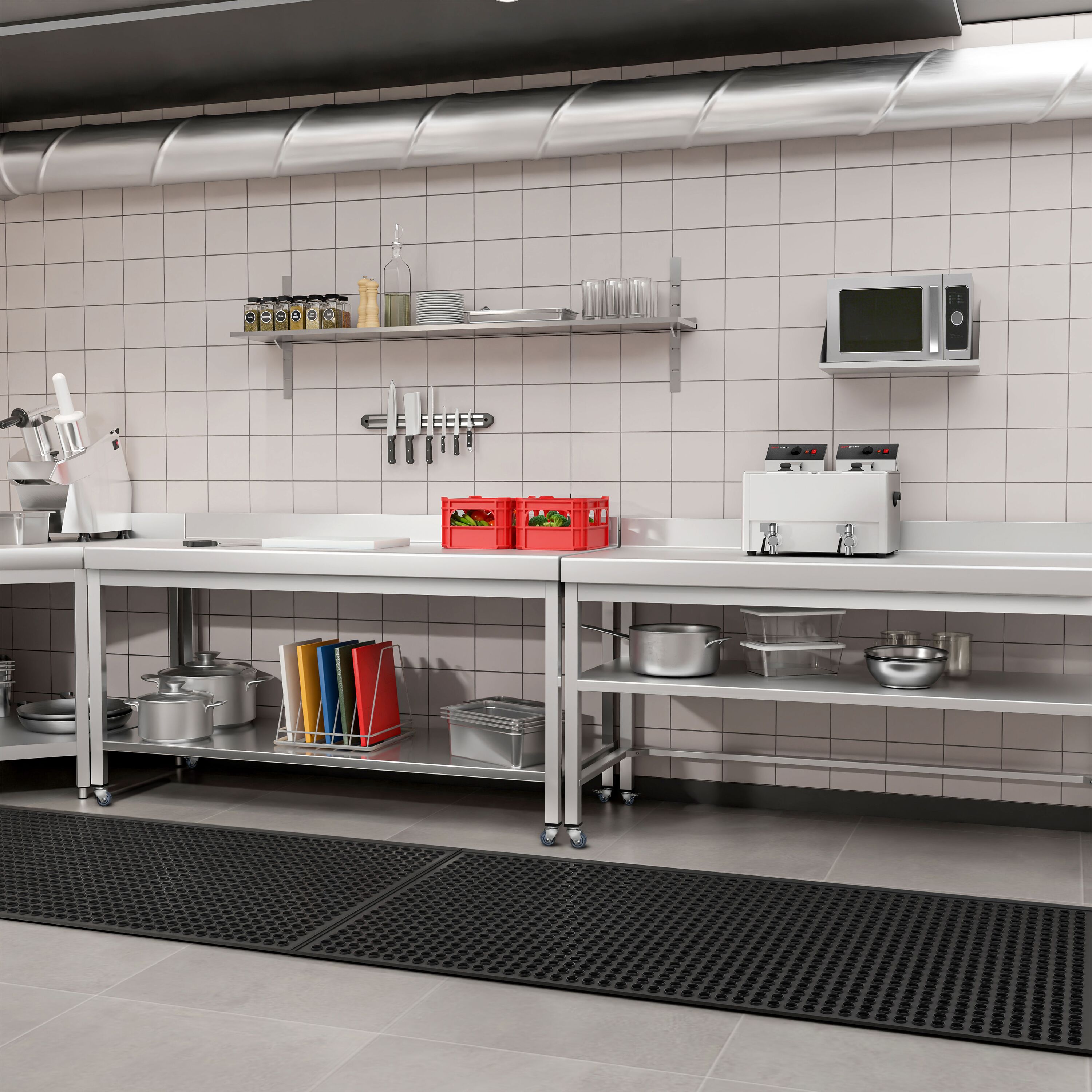 Table de travail en inox PREMIUM - 1800 x 600 mm - avec tablette inférieure, dosseret et roulettes