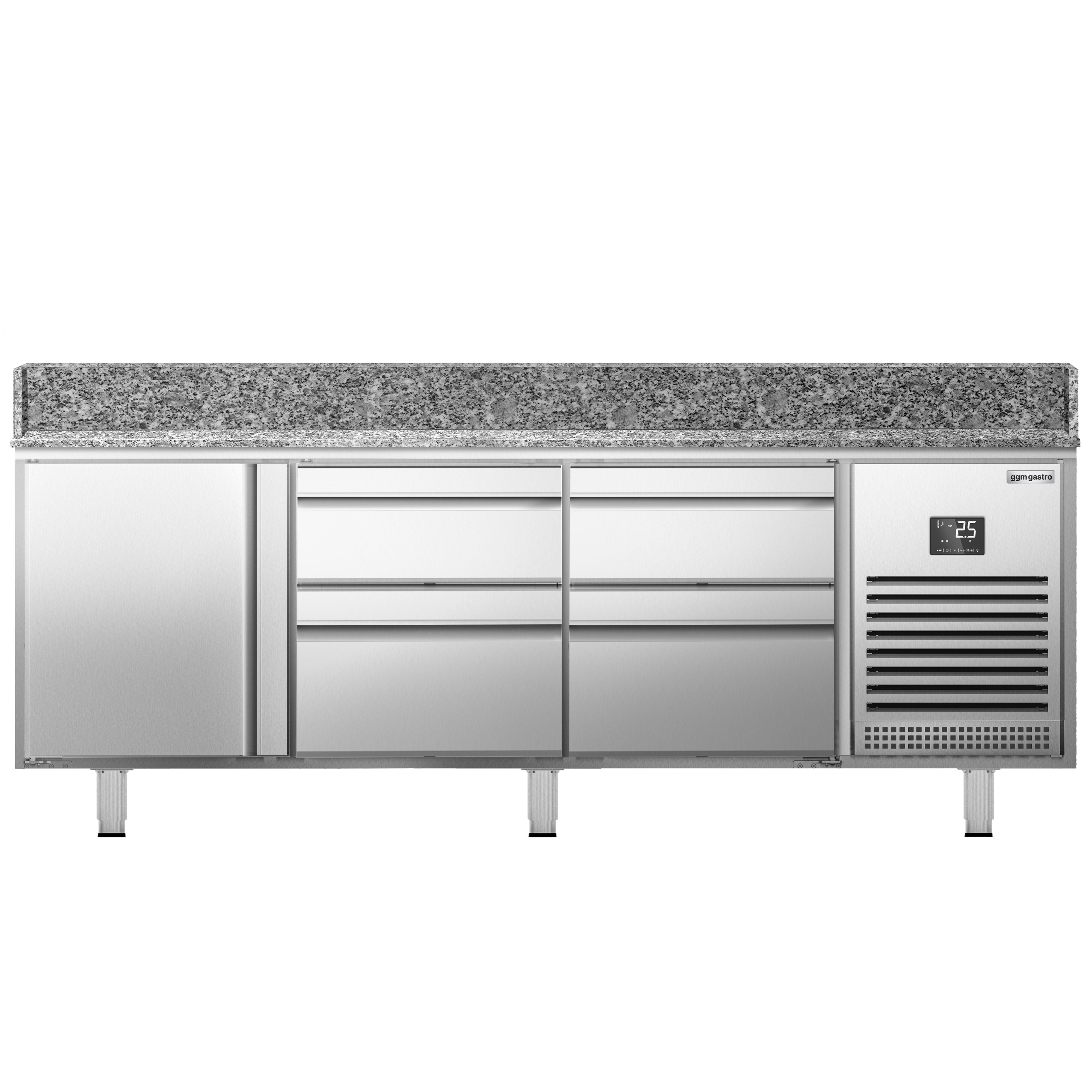 Commercial Pizza Prep Counter - Granite Top PREMIUM PLUS - 1980x700mm - with 1 doors & 4 drawers