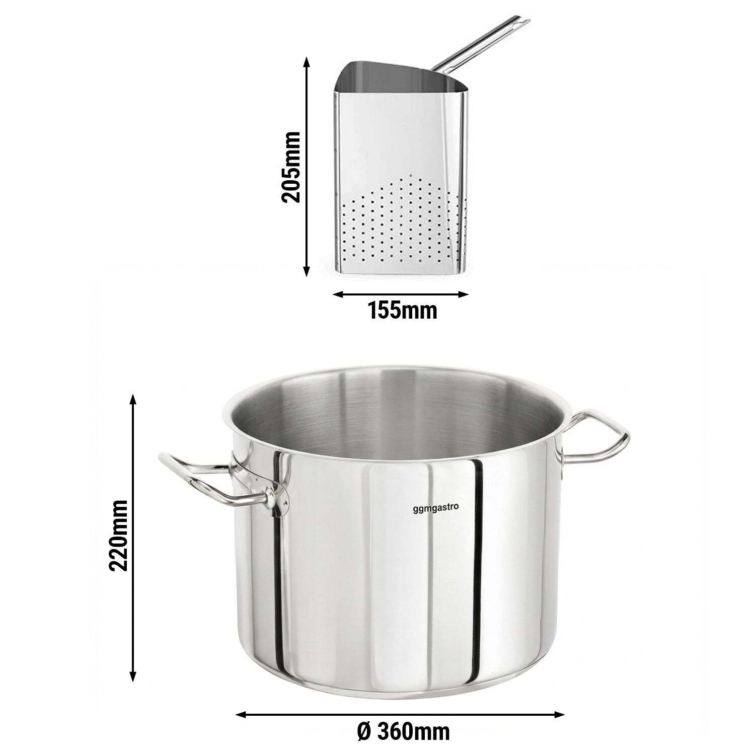 Marmite à Pâtes avec Paniers - Acier Inoxydable - 22,4 L - Ø 360 mm - incl. 4 Paniers - Compatible Induction