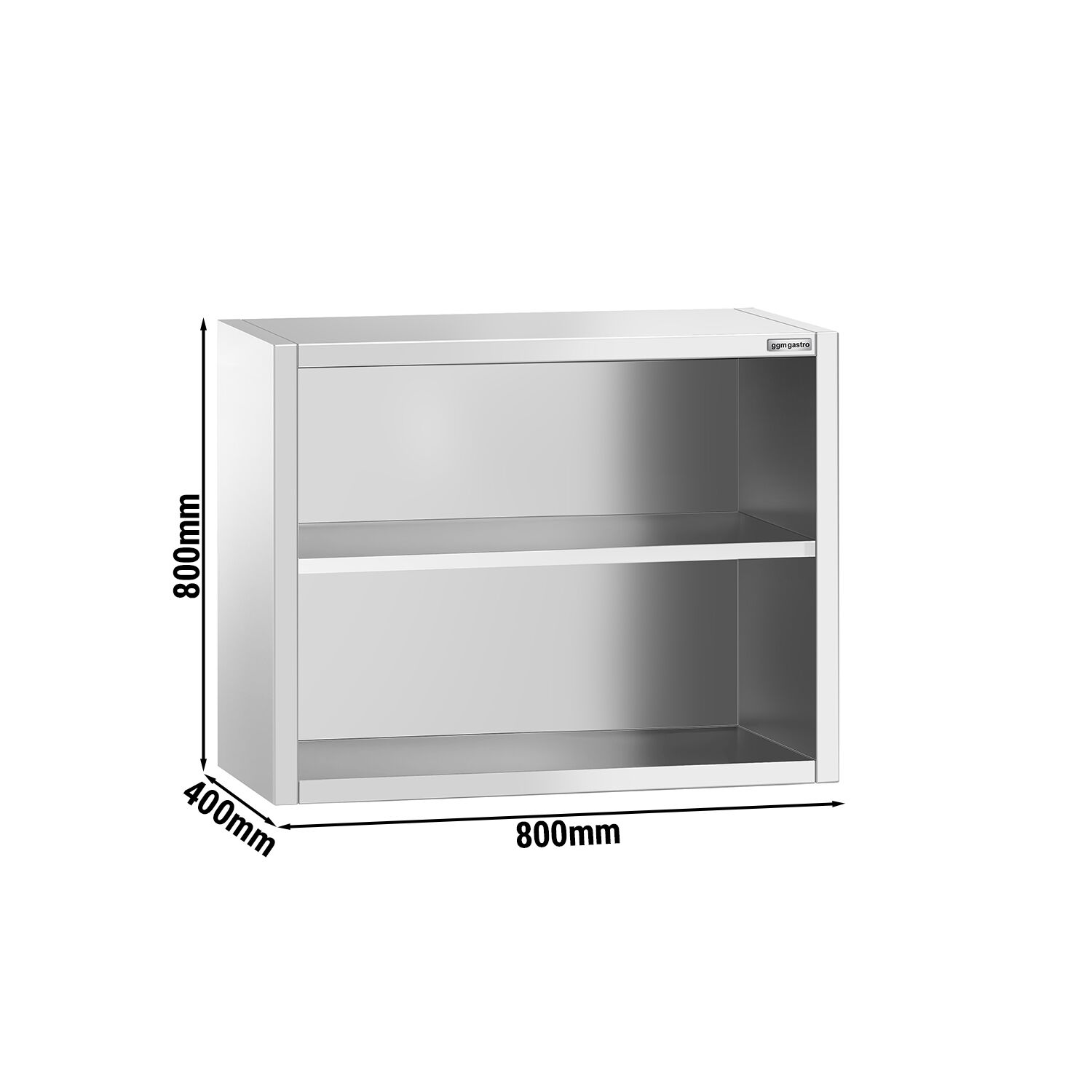 Armoire murale en acier inoxydable PREMIUM - 800x400mm - sans portes (ouvert) - 800mm de haut