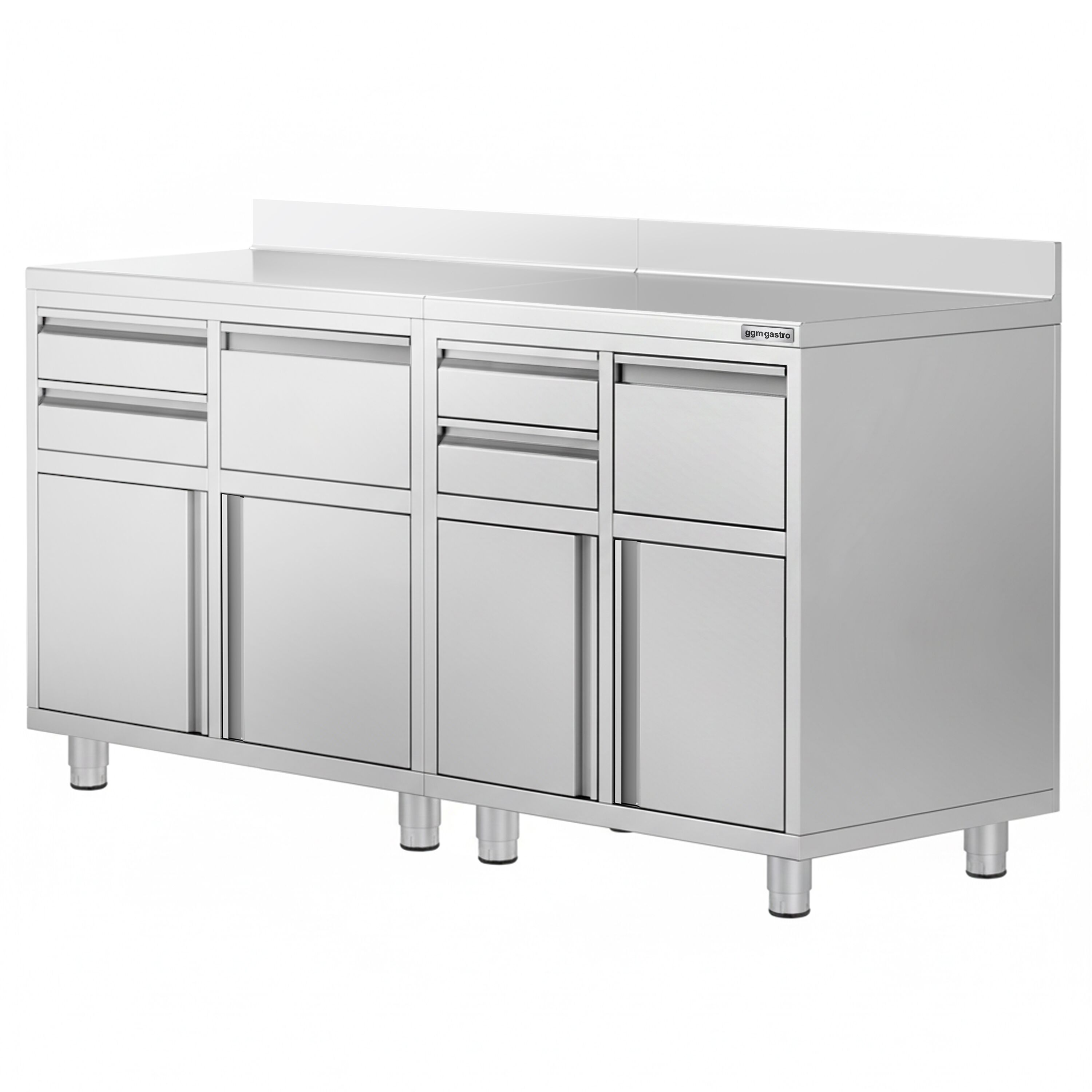 Armoire de travail pour machine à café filtre - 1800x600mm - avec dosseret - 4 tiroirs, 2 portes battantes