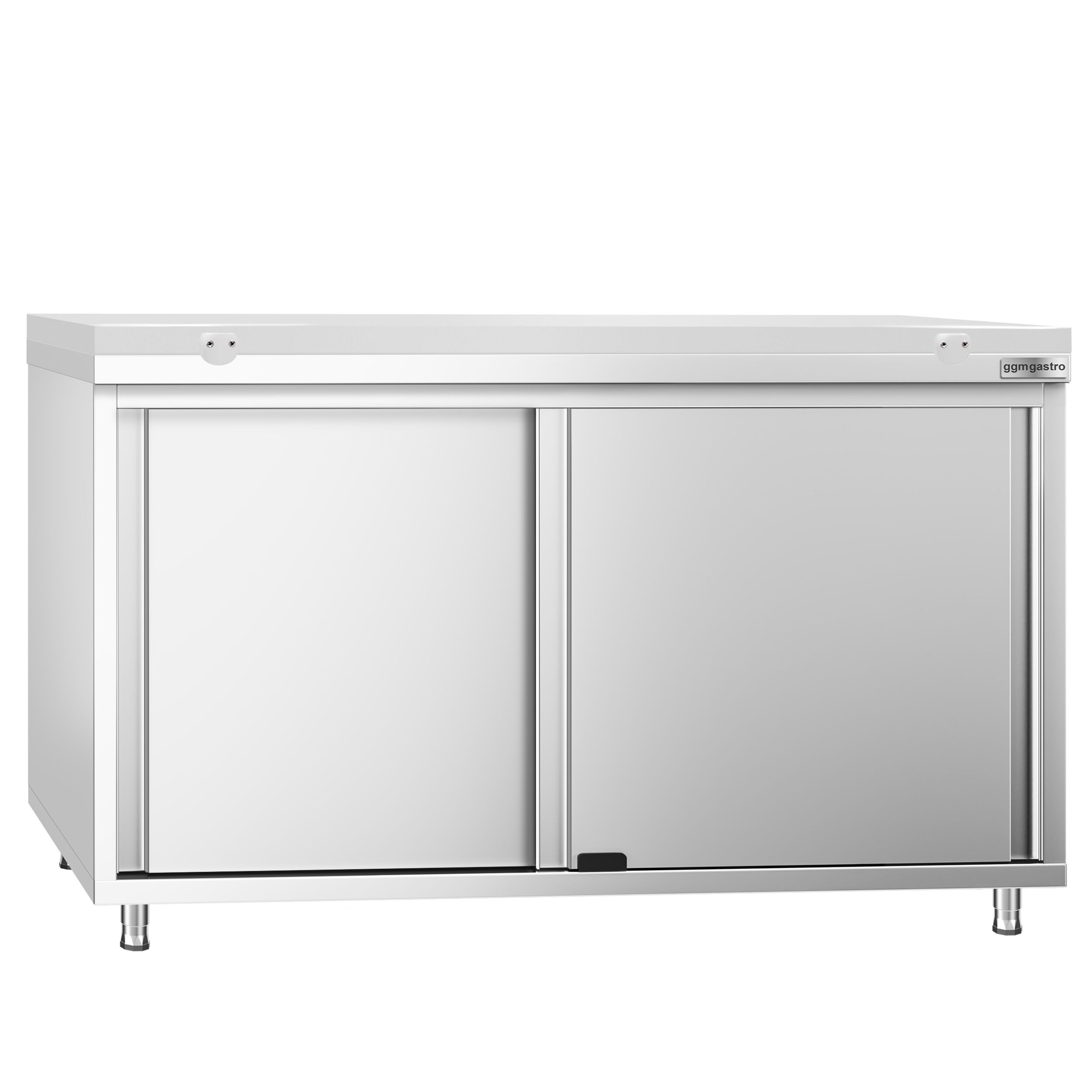 Table armoire en acier inoxydable PREMIUM - 1400x600mm - avec portes coulissantes - pour produits céréaliers, produits laitiers - incl. plateau de découpe Blanc PEHD (HACCP)