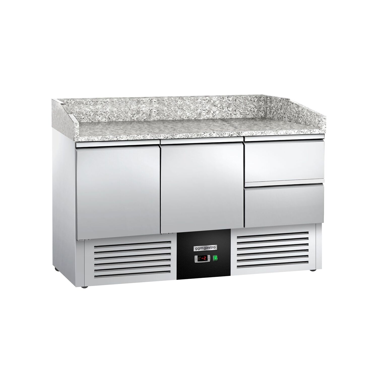 Banco pizza refrigerato PREMIUM - 1400x700mm - con 2 porte & 2 cassetti - piano in granito