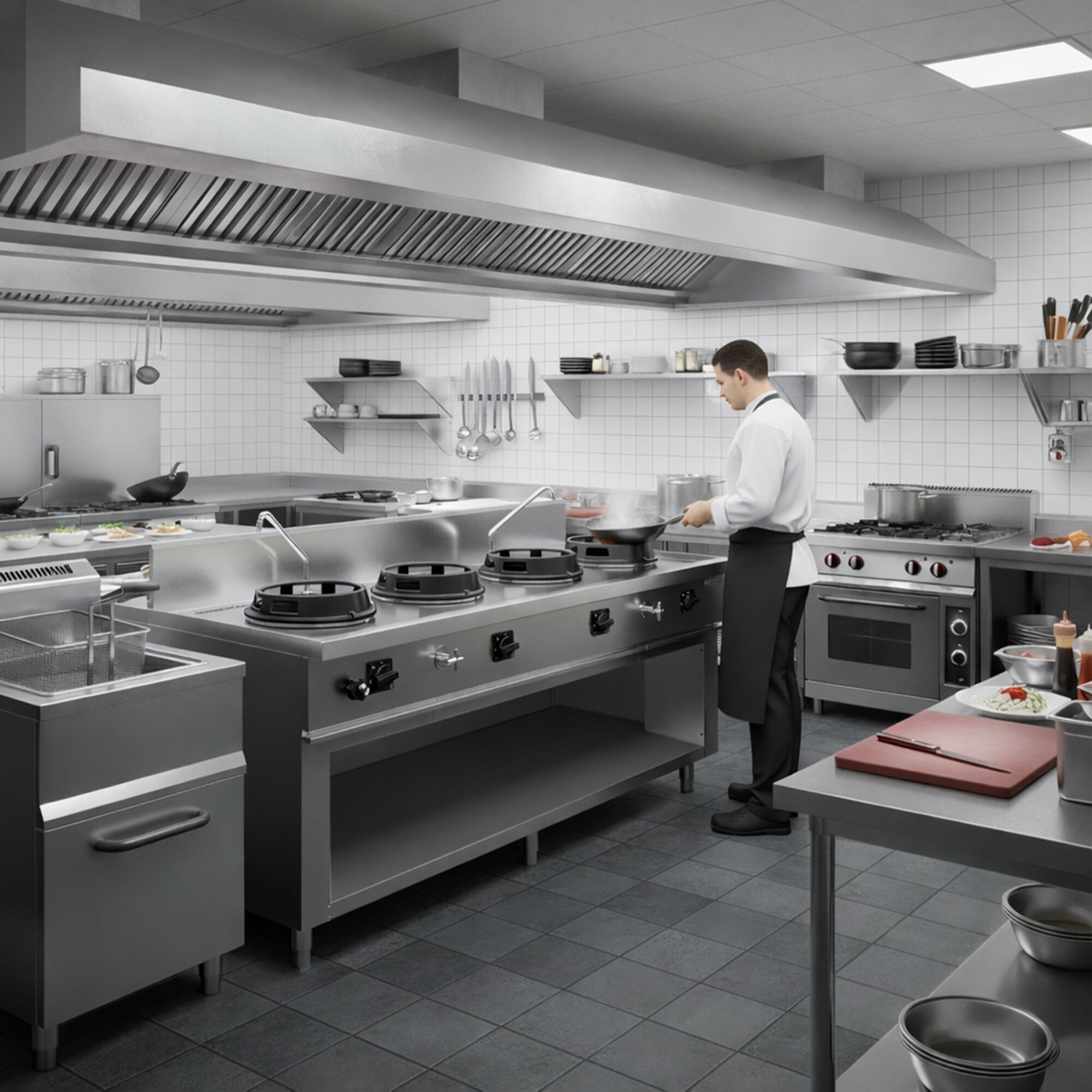 Cuisinière Wok à Gaz - 60 kW - 4 Brûleurs - incl. 2 Robinets