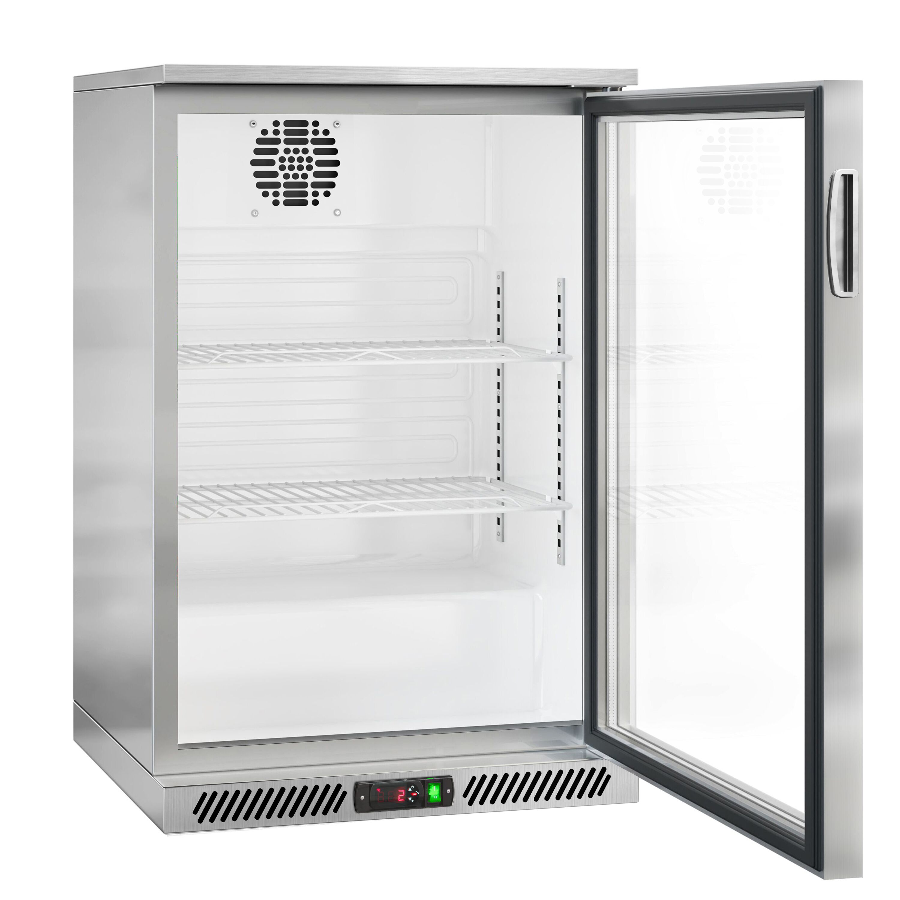 Réfrigérateur de bar – 600 mm – 130 litres – avec 1 porte vitrée battante – en inox
